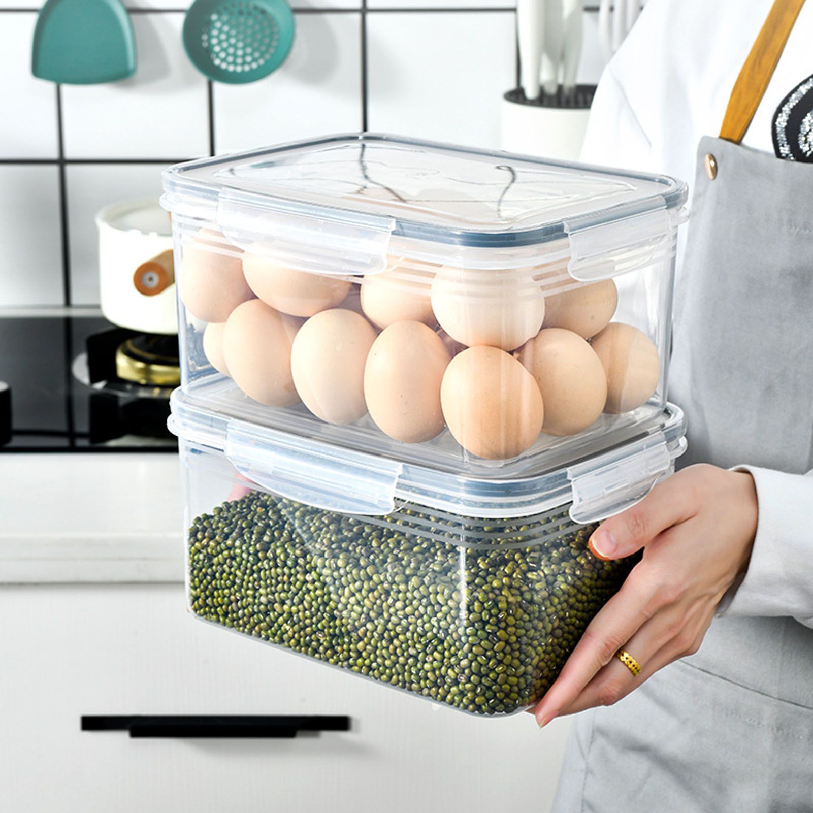 Drain Storage Basket Box Transparent Fruit Vegetable Storage Container for view 11