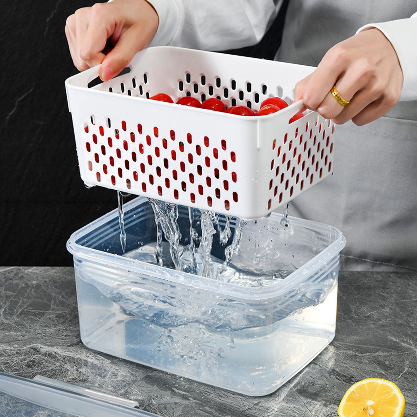Drain Storage Basket Box Transparent Fruit Vegetable Storage Container for view 13