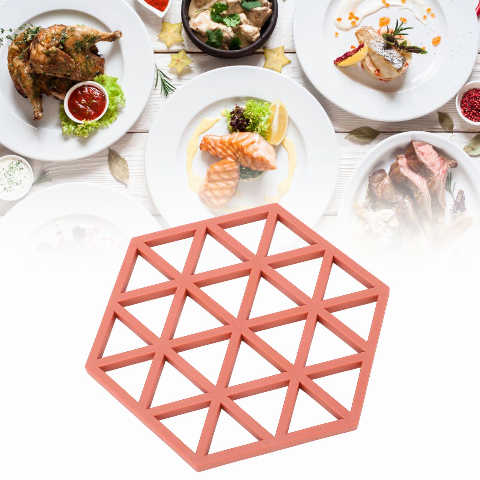 5pc Silicone Hexageon Placemat Heat Insulation Dish Cup Bowl Mat for Dining view 11