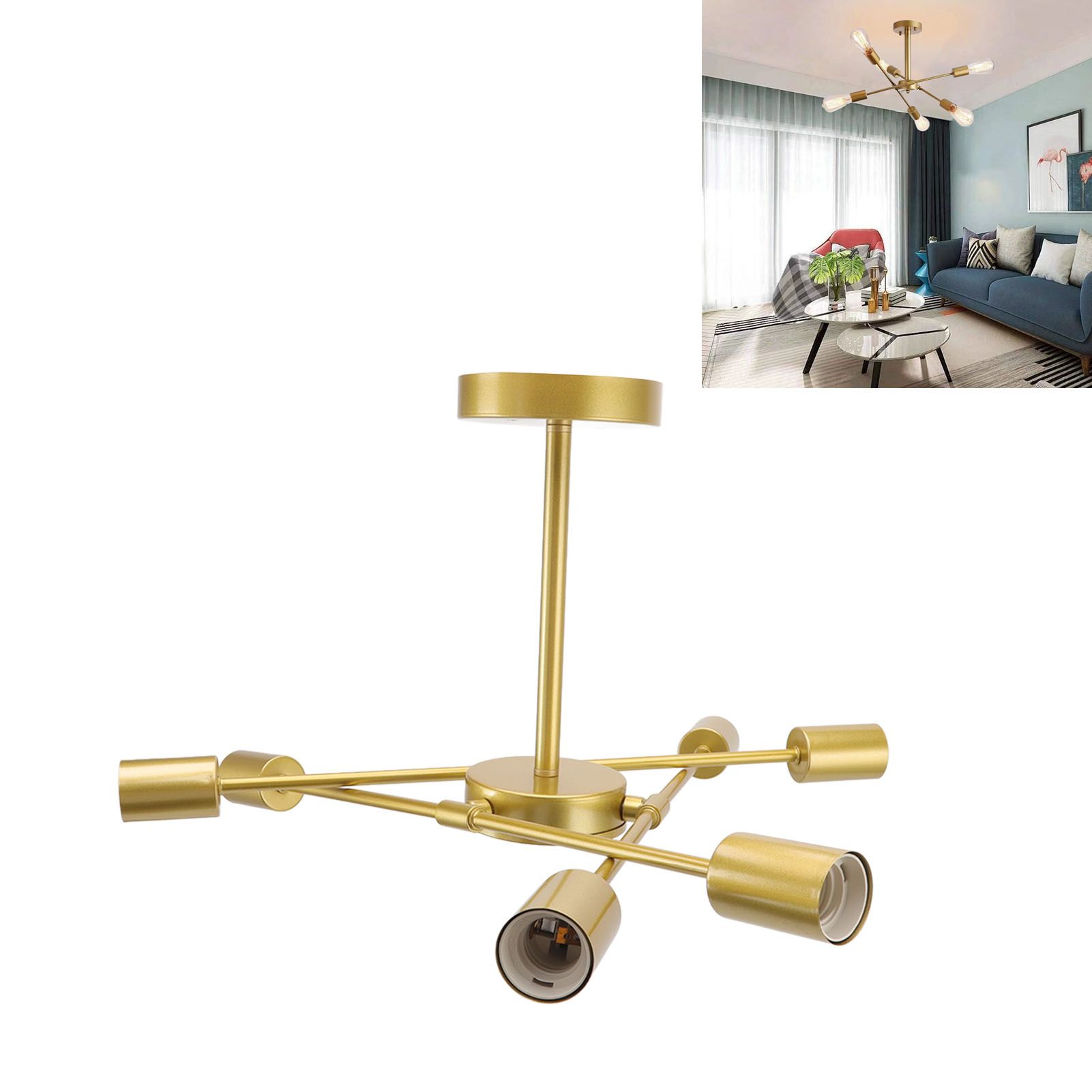 Retro Industrial 6 Light Semi Flush Mount Ceiling Light Fixture Modern Sputnik view 12