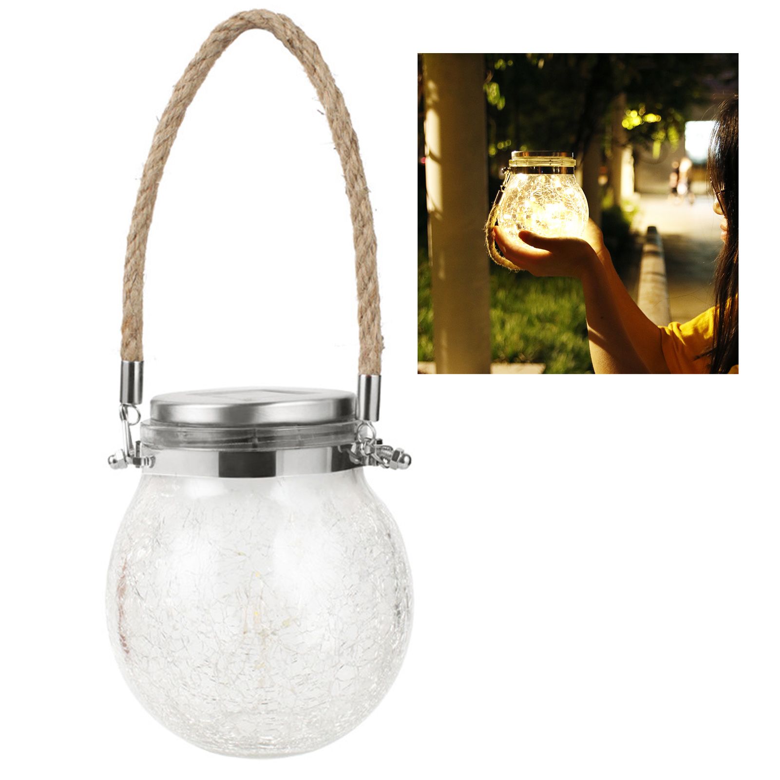 Hanging Solar Light Thickened Crackle Glass Style Waterproof Smar Sensor view 6