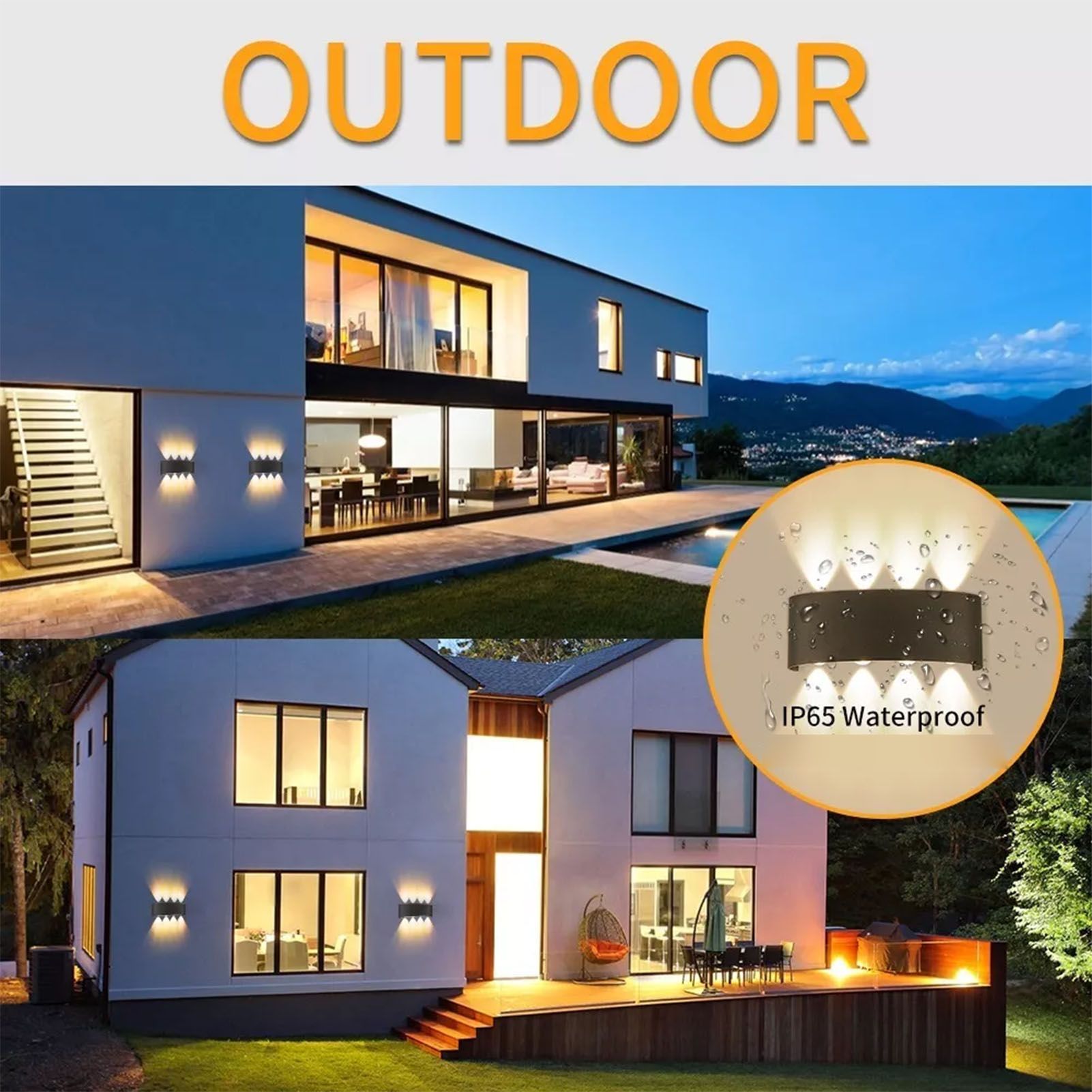 Up and Down Lights 8W 4000K Black Frame 8 Lamp Beads IP65 Waterproof LED Wall view 5
