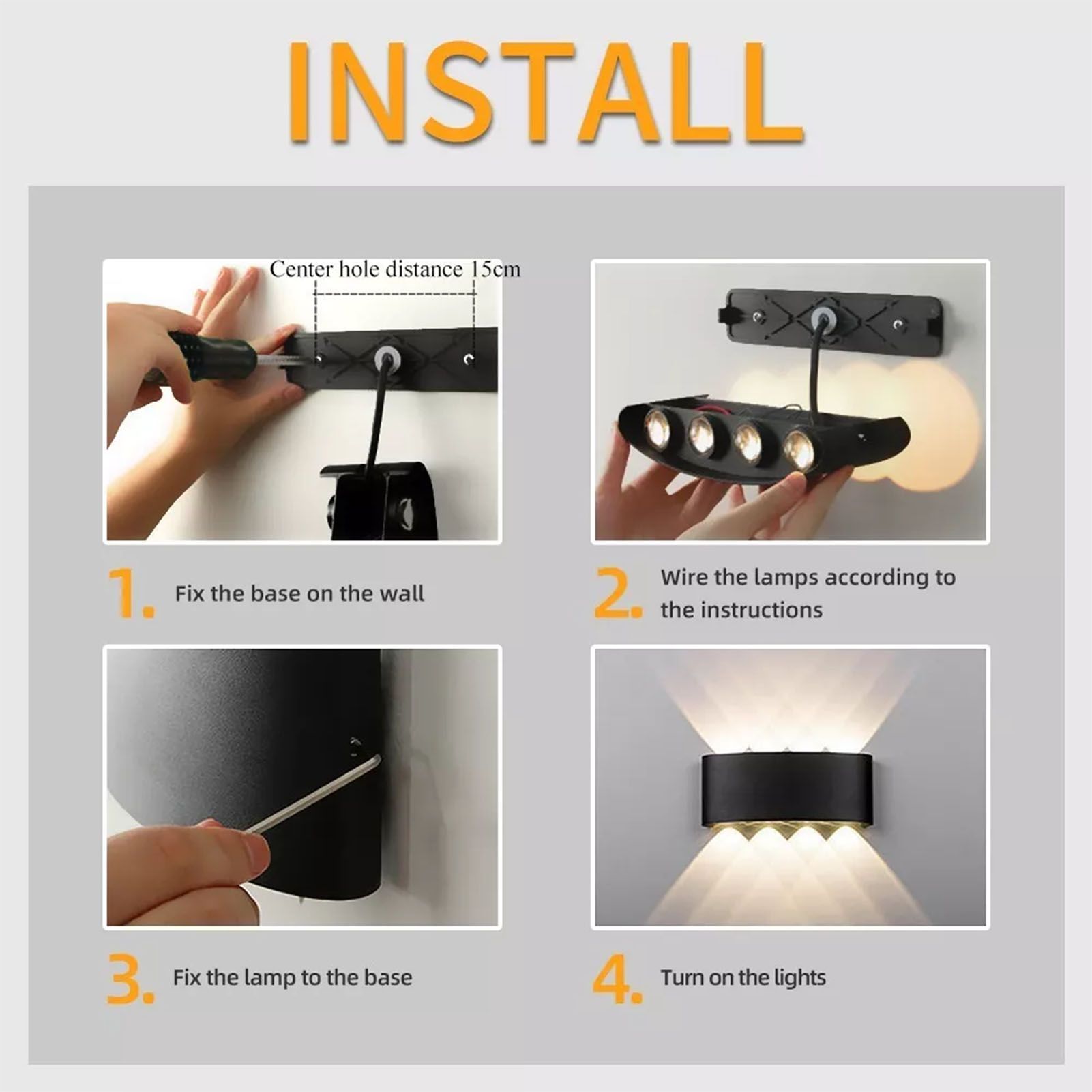 Up and Down Lights 8W 4000K Black Frame 8 Lamp Beads IP65 Waterproof LED Wall view 7
