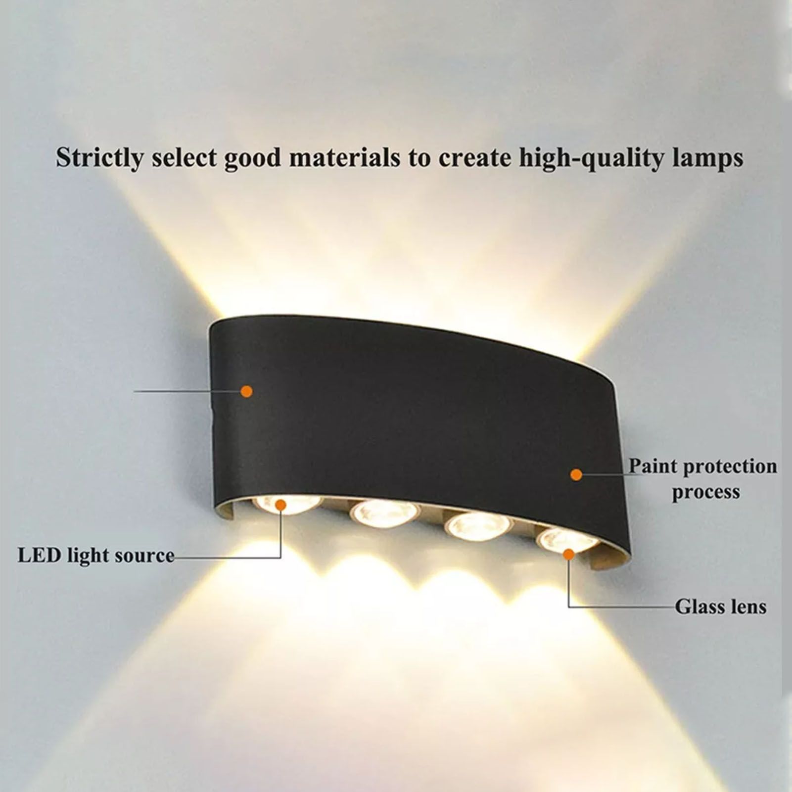 Up and Down Lights 8W 4000K Black Frame 8 Lamp Beads IP65 Waterproof LED Wall view 11