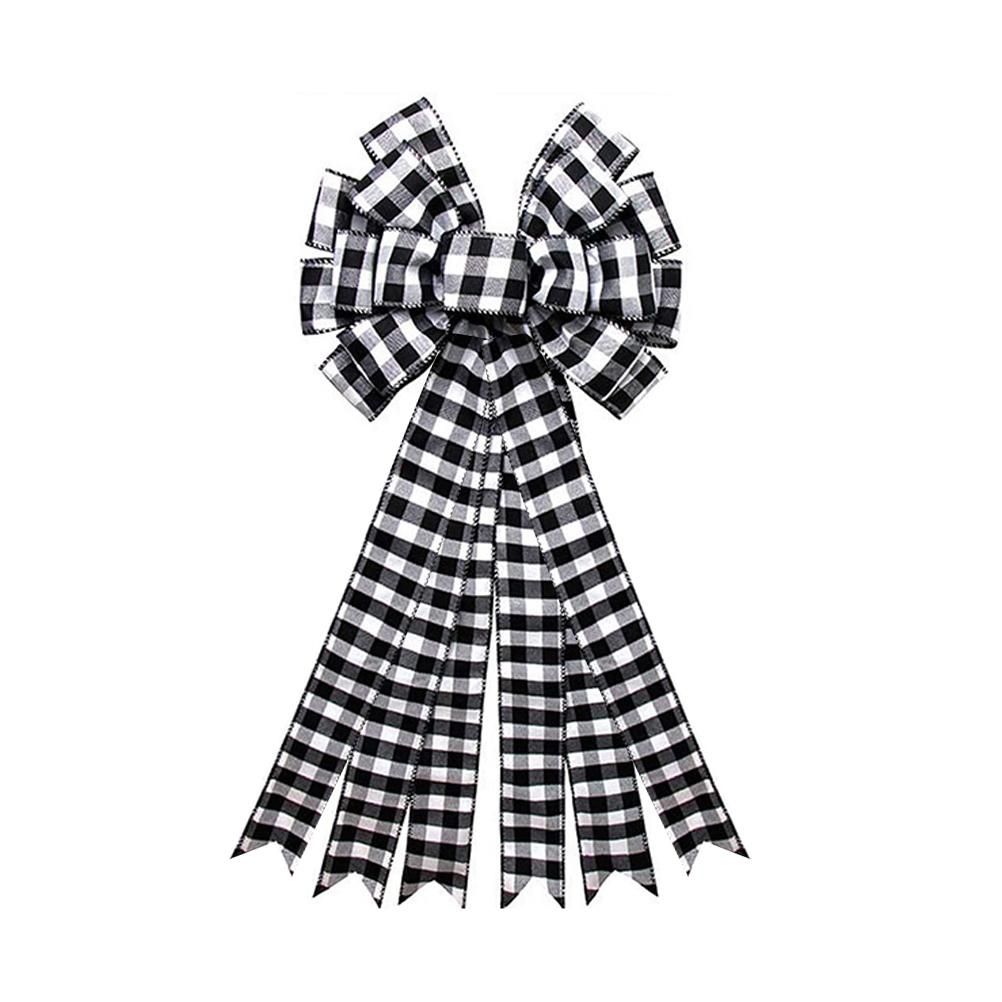 Christmas Decoration Linen Plaid Bowknot Decorate for Christmas Tree Home view 2