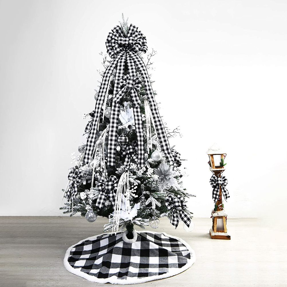 Christmas Decoration Linen Plaid Bowknot Decorate for Christmas Tree Home view 3