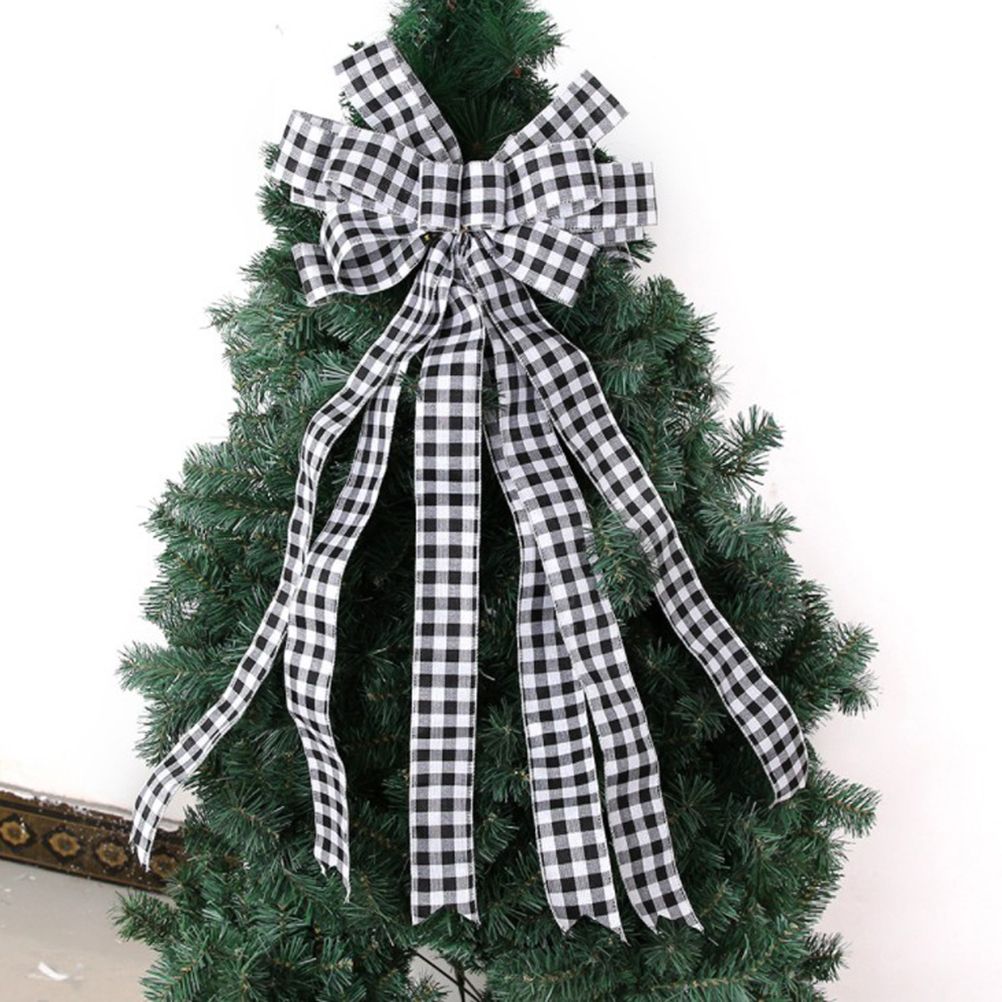 Christmas Decoration Linen Plaid Bowknot Decorate for Christmas Tree Home view 4