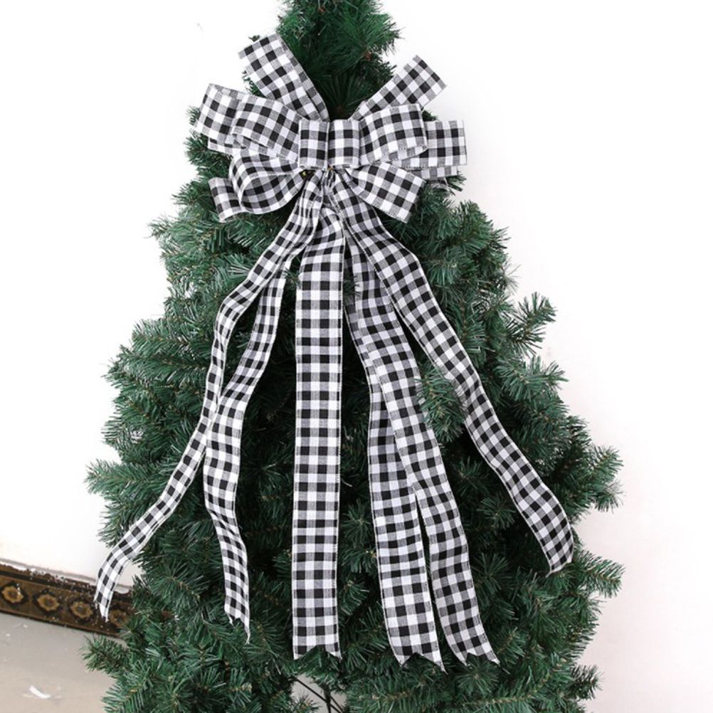 Christmas Decoration Linen Plaid Bowknot Decorate for Christmas Tree Home view 5