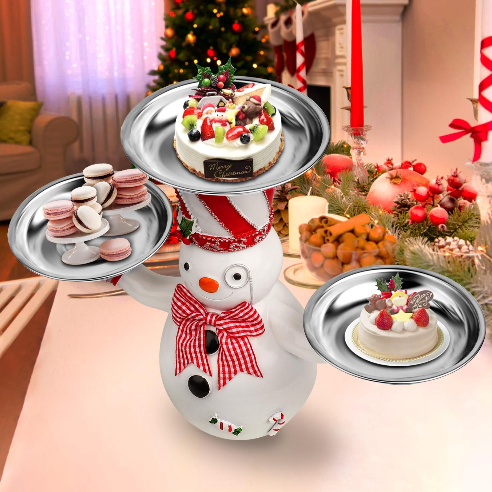 Christmas Snowman Treats Holder Santa Holding Tray Fruit Bowl Rack Resin Home view 4