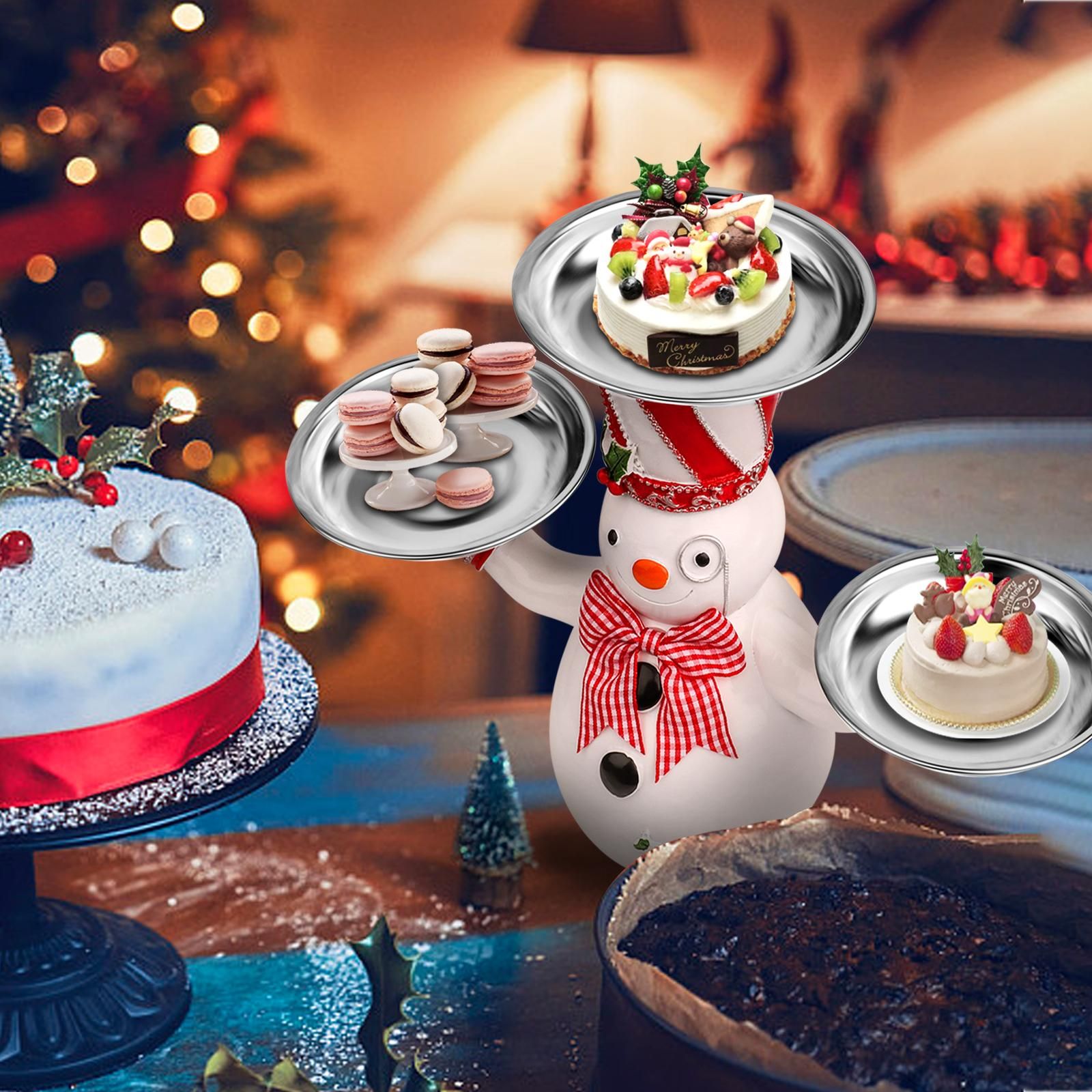 Christmas Snowman Treats Holder Santa Holding Tray Fruit Bowl Rack Resin Home view 5