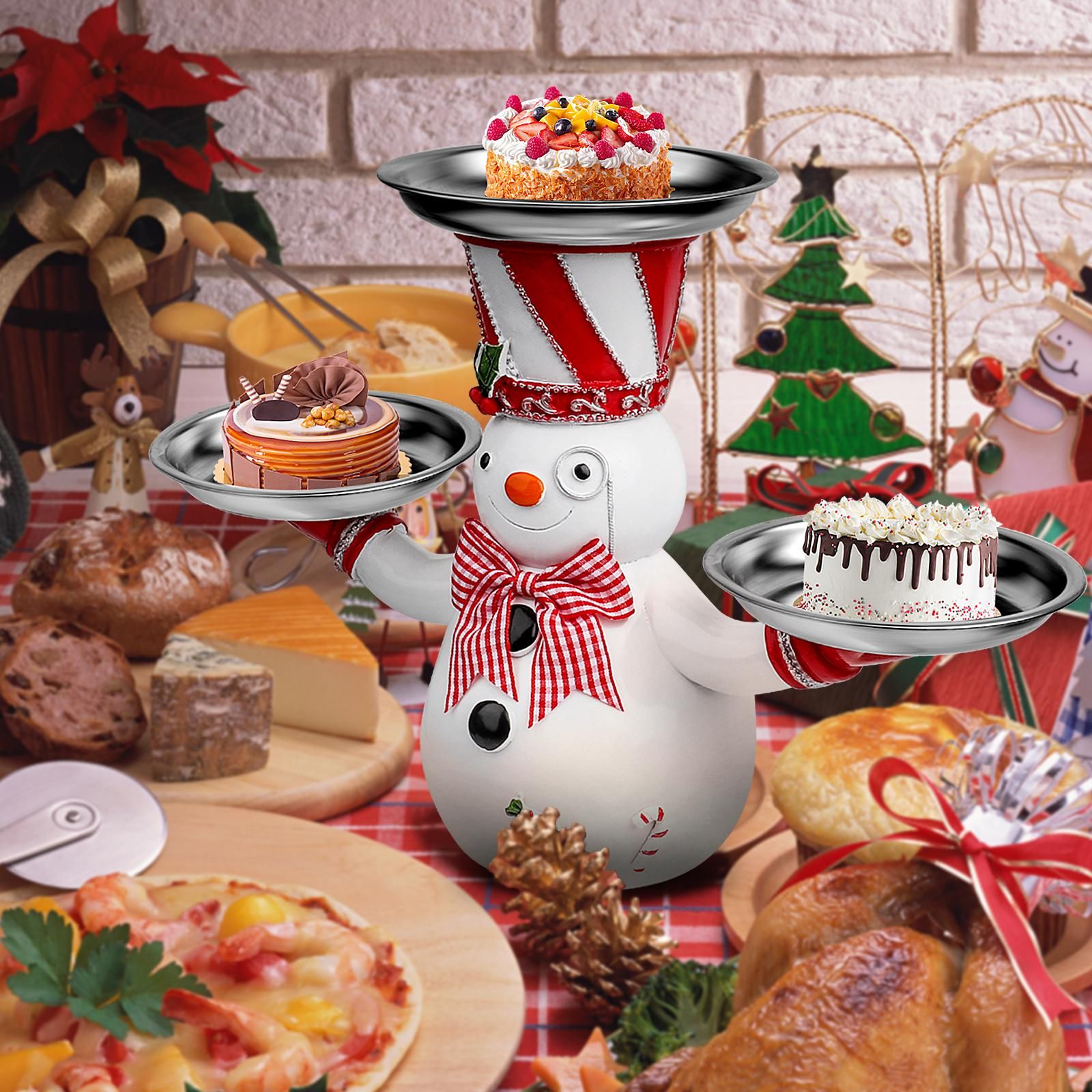 Christmas Snowman Treats Holder Santa Holding Tray Fruit Bowl Rack Resin Home view 6