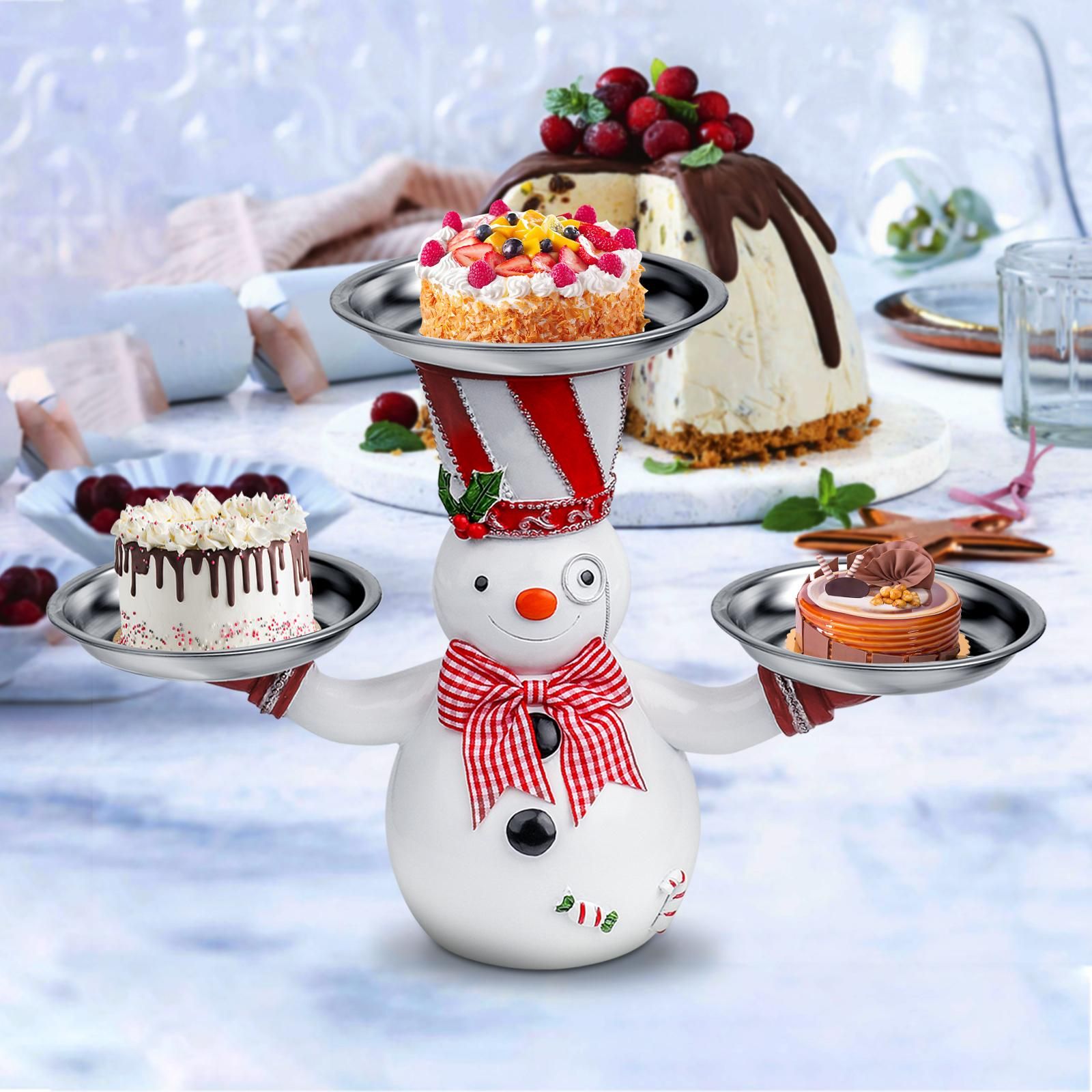 Christmas Snowman Treats Holder Santa Holding Tray Fruit Bowl Rack Resin Home view 7
