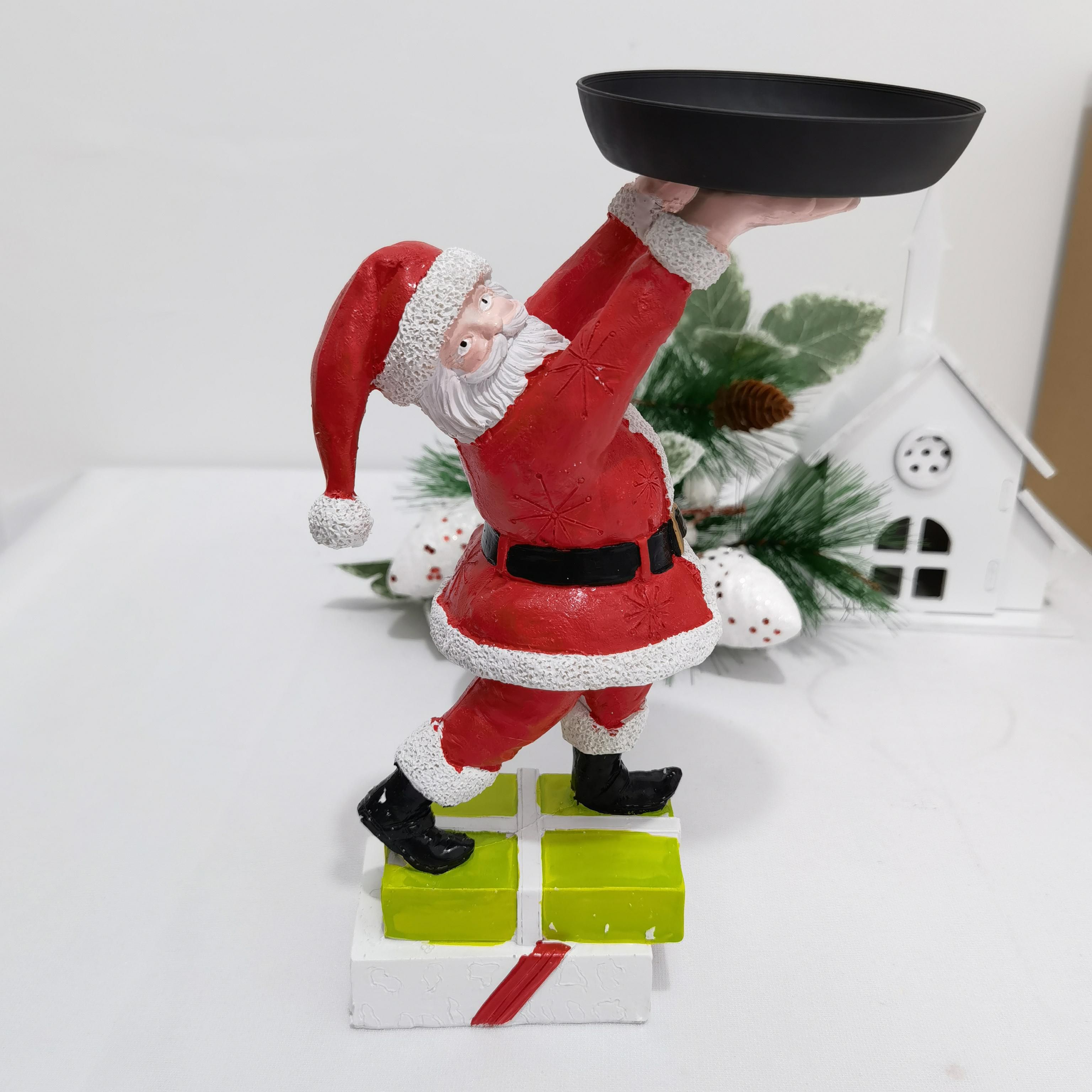 Christmas Snowman Treats Holder Santa Holding Tray Fruit Bowl Rack Resin Home view 3