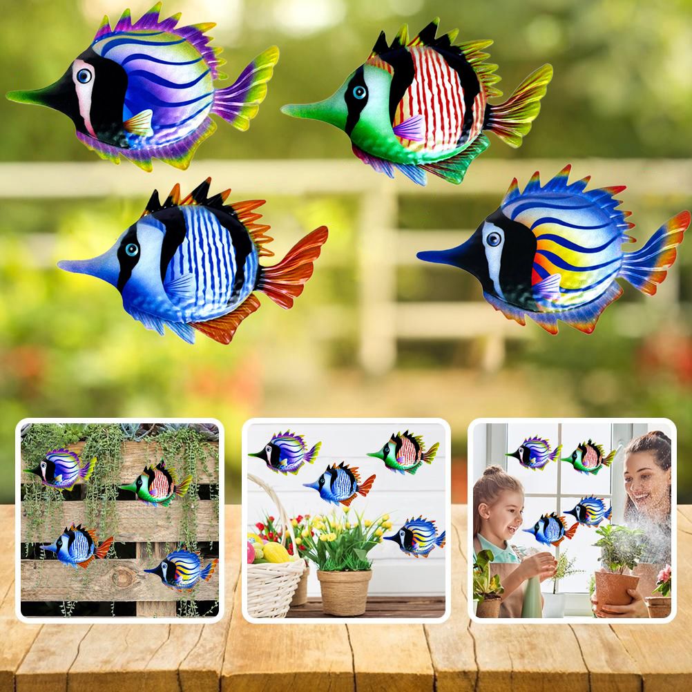 Metal Fish Crafts Decoration Colorful Iron Sculpture Statues Garden Hanging view 6
