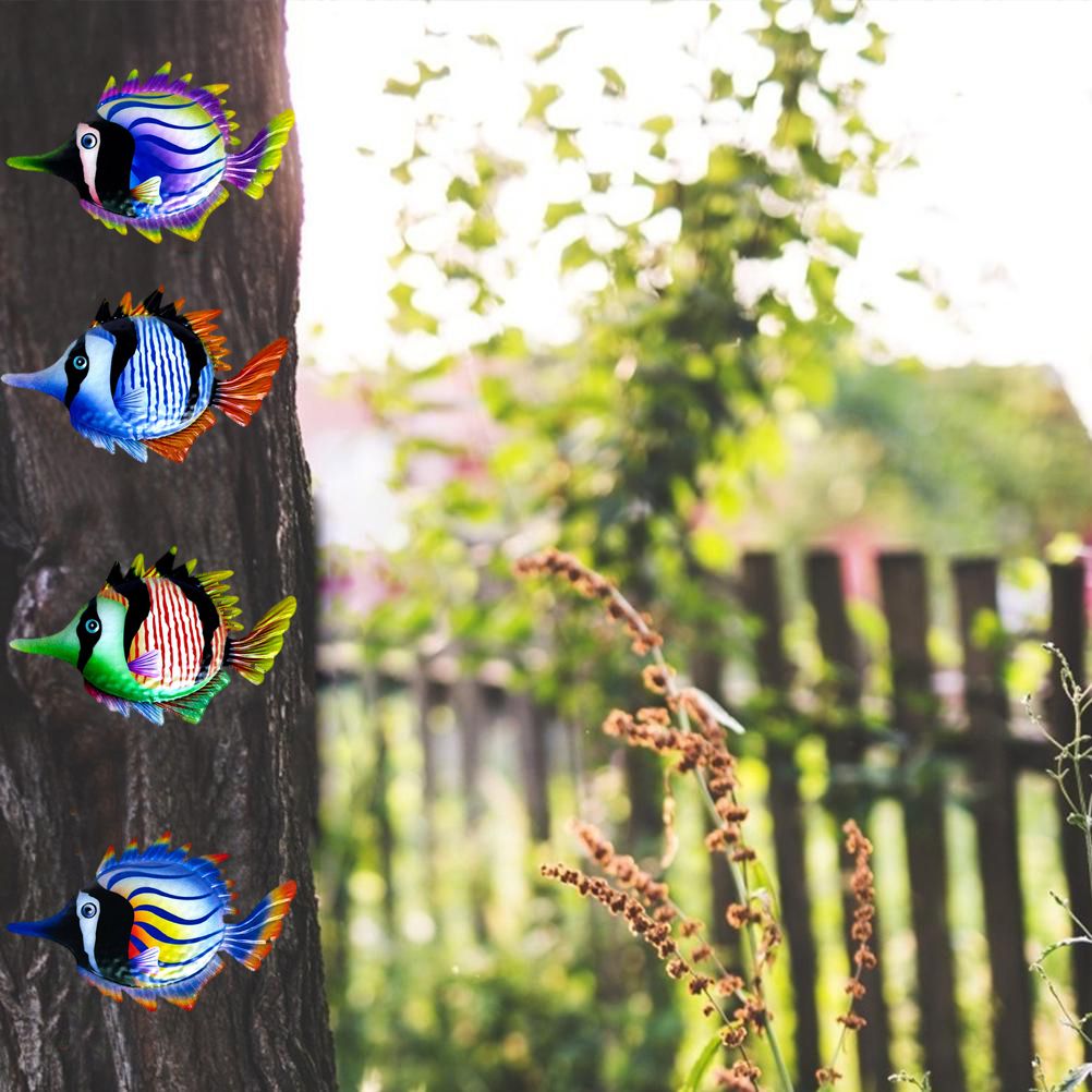 Metal Fish Crafts Decoration Colorful Iron Sculpture Statues Garden Hanging view 7
