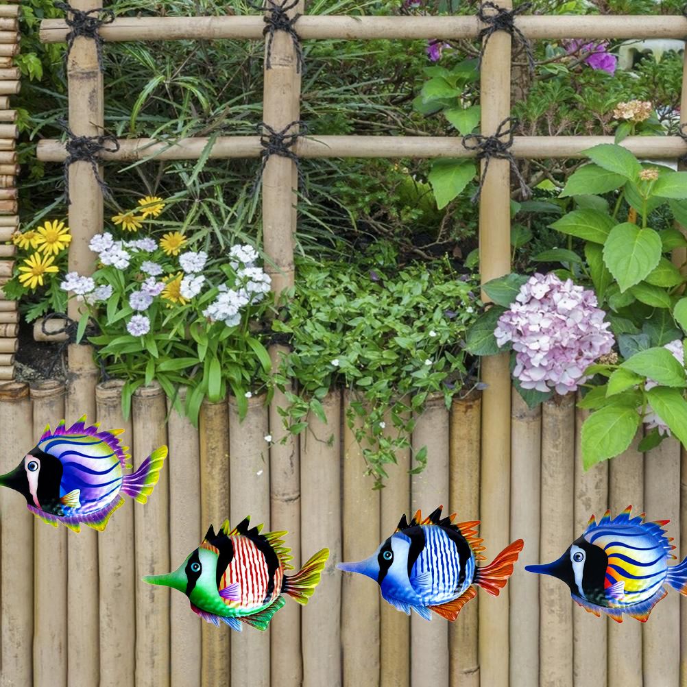 Metal Fish Crafts Decoration Colorful Iron Sculpture Statues Garden Hanging view 8