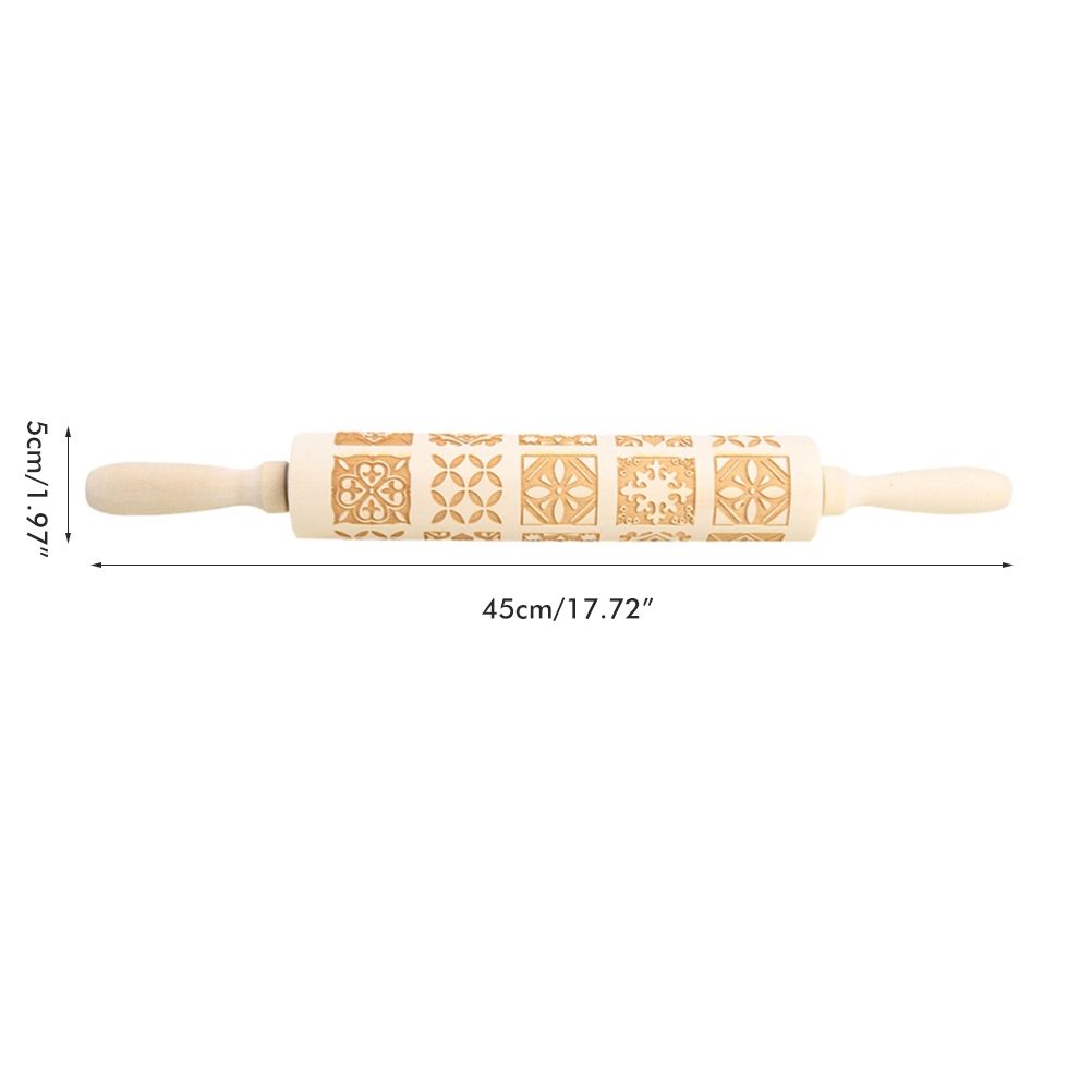Christmas Engraved Rolling Pin Wooden Embossing Rolling Dough Roller 20 view 2