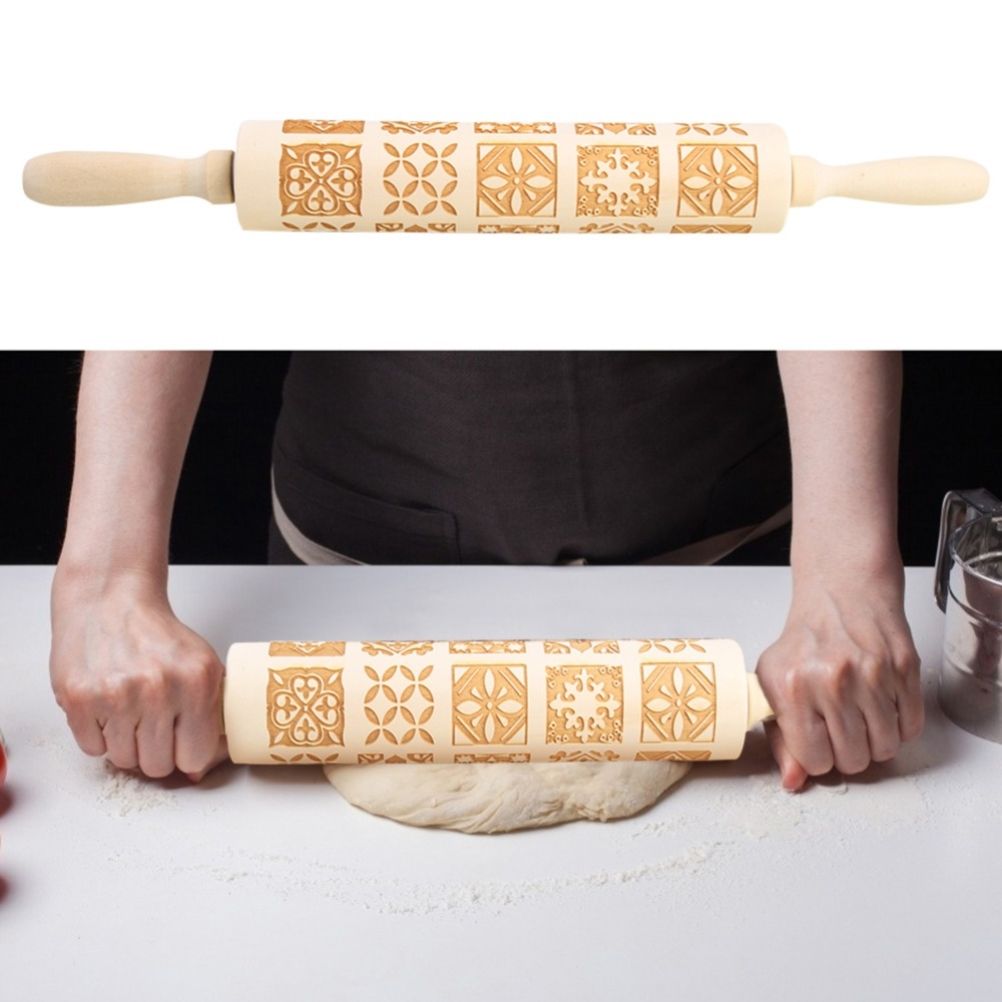 Christmas Engraved Rolling Pin Wooden Embossing Rolling Dough Roller 20 view 3