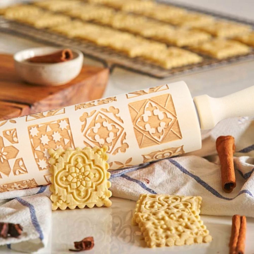 Christmas Engraved Rolling Pin Wooden Embossing Rolling Dough Roller 20 view 5