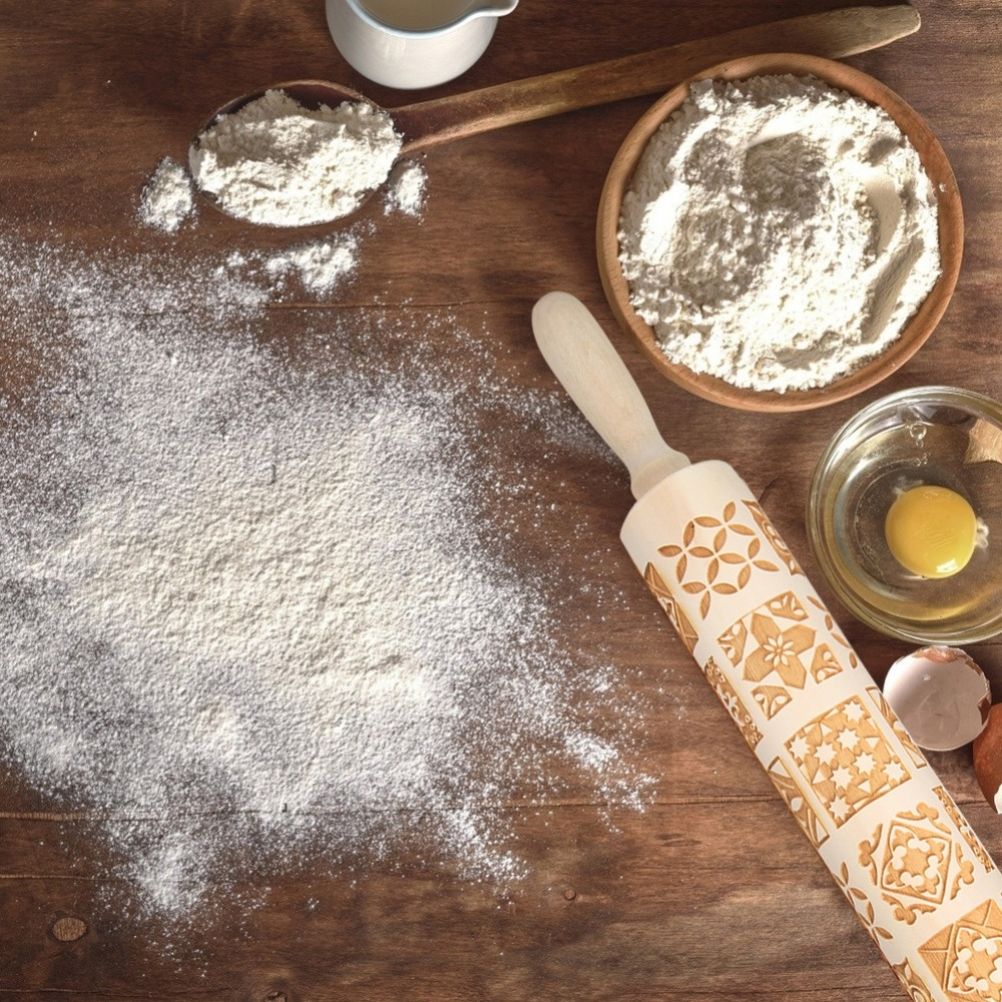 Christmas Engraved Rolling Pin Wooden Embossing Rolling Dough Roller 20 view 6