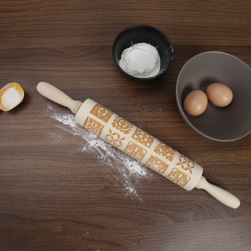 Christmas Engraved Rolling Pin Wooden Embossing Rolling Dough Roller 20 view 7