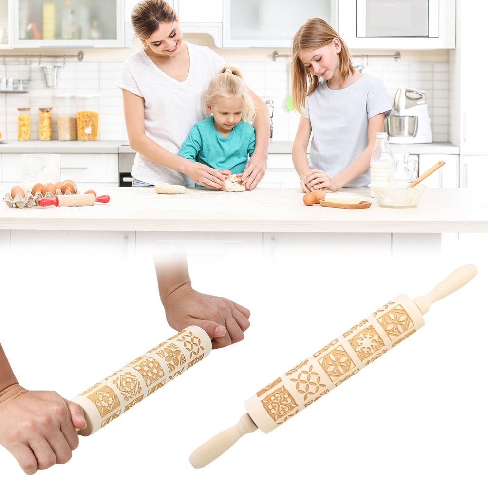 Christmas Engraved Rolling Pin Wooden Embossing Rolling Dough Roller 20 view 8