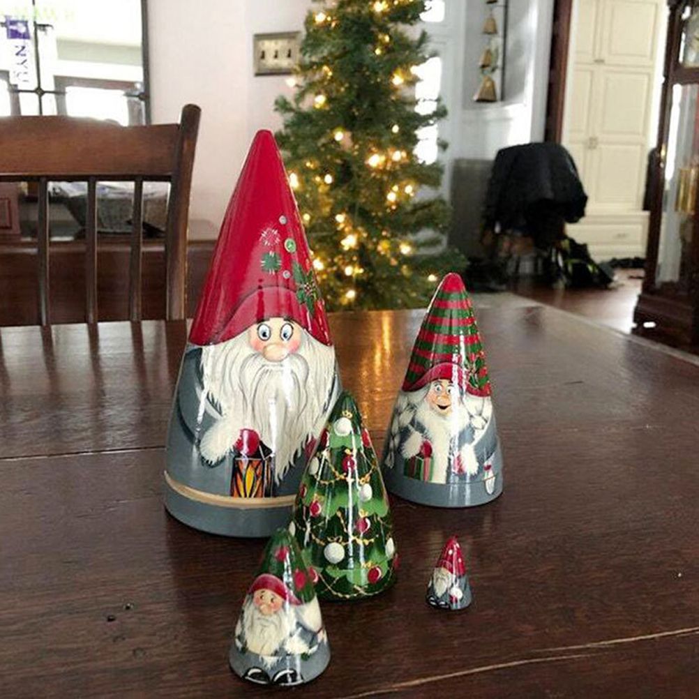 5 Pieces of Christmas Matryoshka Christmas Dwarf Collection Dolls Stacking view 4