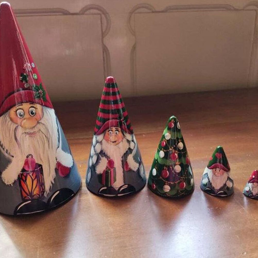 5 Pieces of Christmas Matryoshka Christmas Dwarf Collection Dolls Stacking view 5