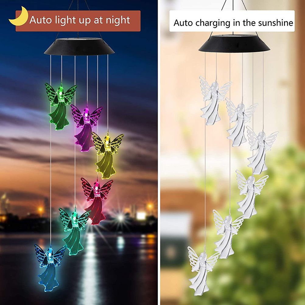 Outdoor Angel Solar Wind Chimes Light 7 Color Changing Solar Mobile Waterproof view 3
