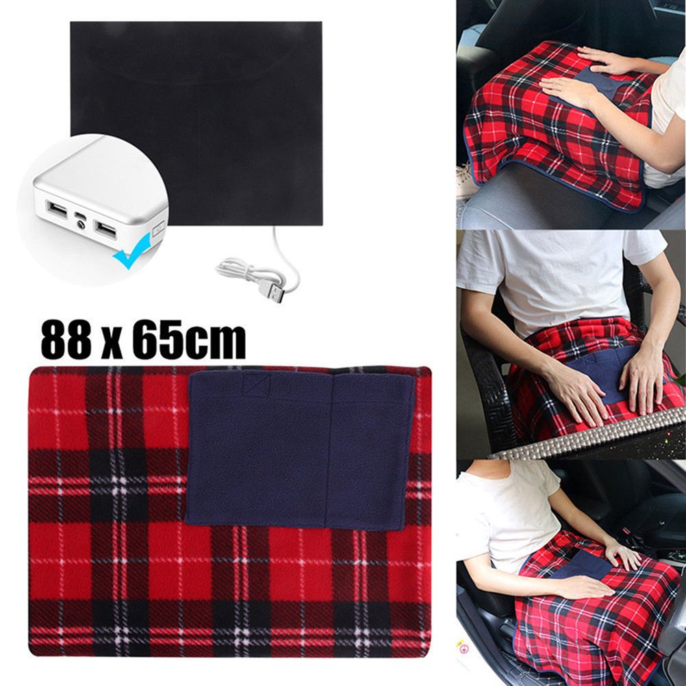 USB Electric Heated Blanket Car Office Warm Blanket Heater Winter Home Knee view 9