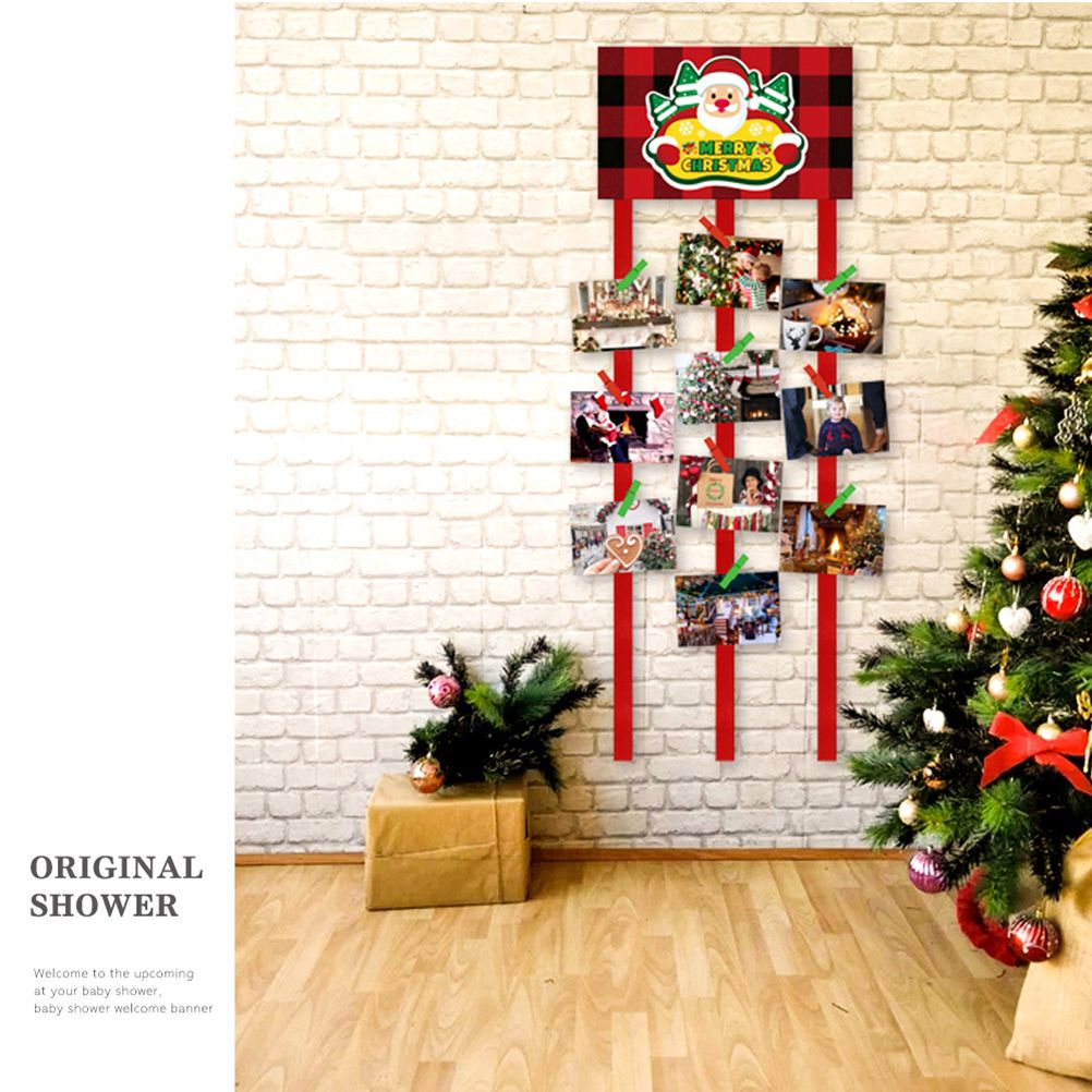 Christmas Card Holder Felt Wall Hanging Picture Holders with 40 Photo Clips view 3