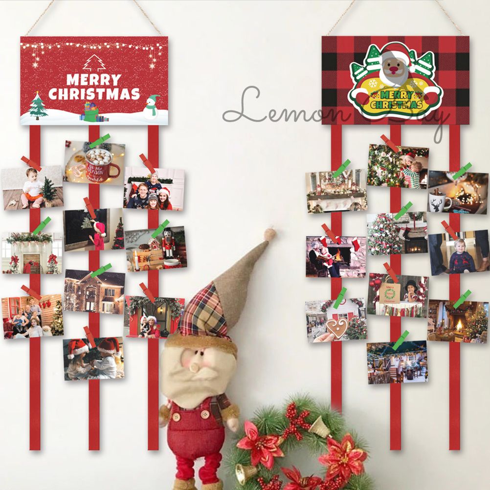 Christmas Card Holder Felt Wall Hanging Picture Holders with 40 Photo Clips view 4