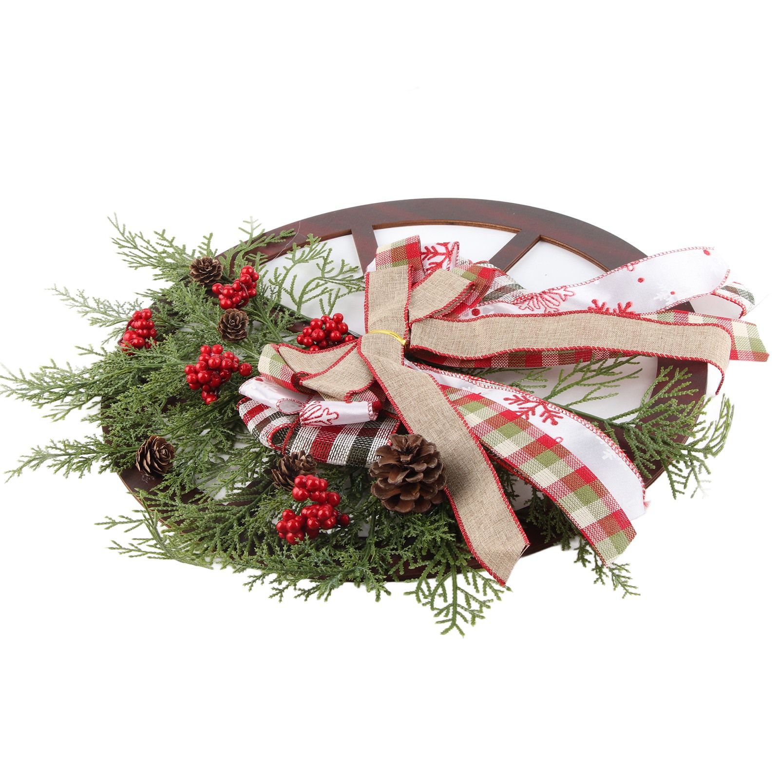 Red Truck Wheel Christmas Bowknot Wreath Fall Wreath for Front Door Wooden view 3