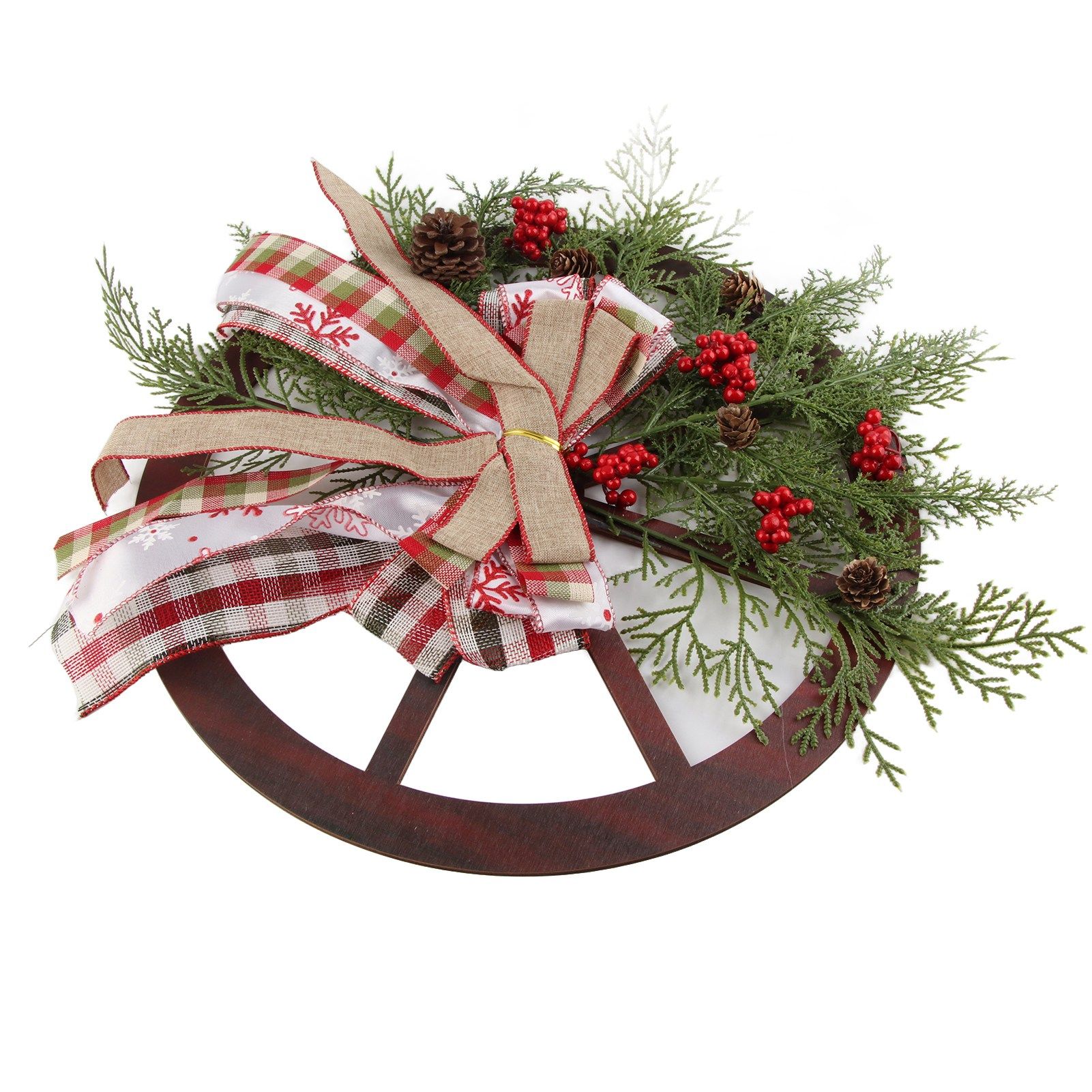 Red Truck Wheel Christmas Bowknot Wreath Fall Wreath for Front Door Wooden view 6