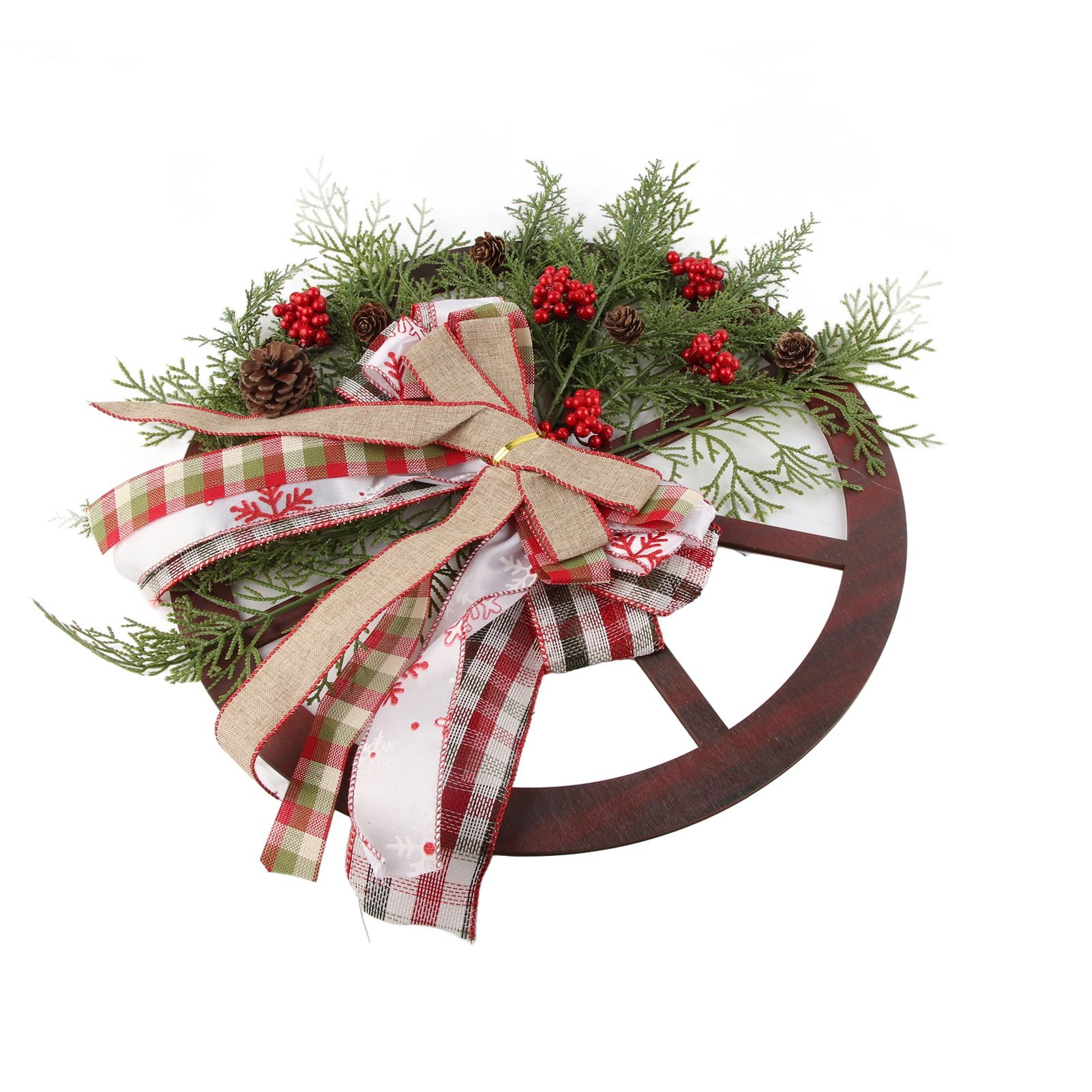 Red Truck Wheel Christmas Bowknot Wreath Fall Wreath for Front Door Wooden view 7