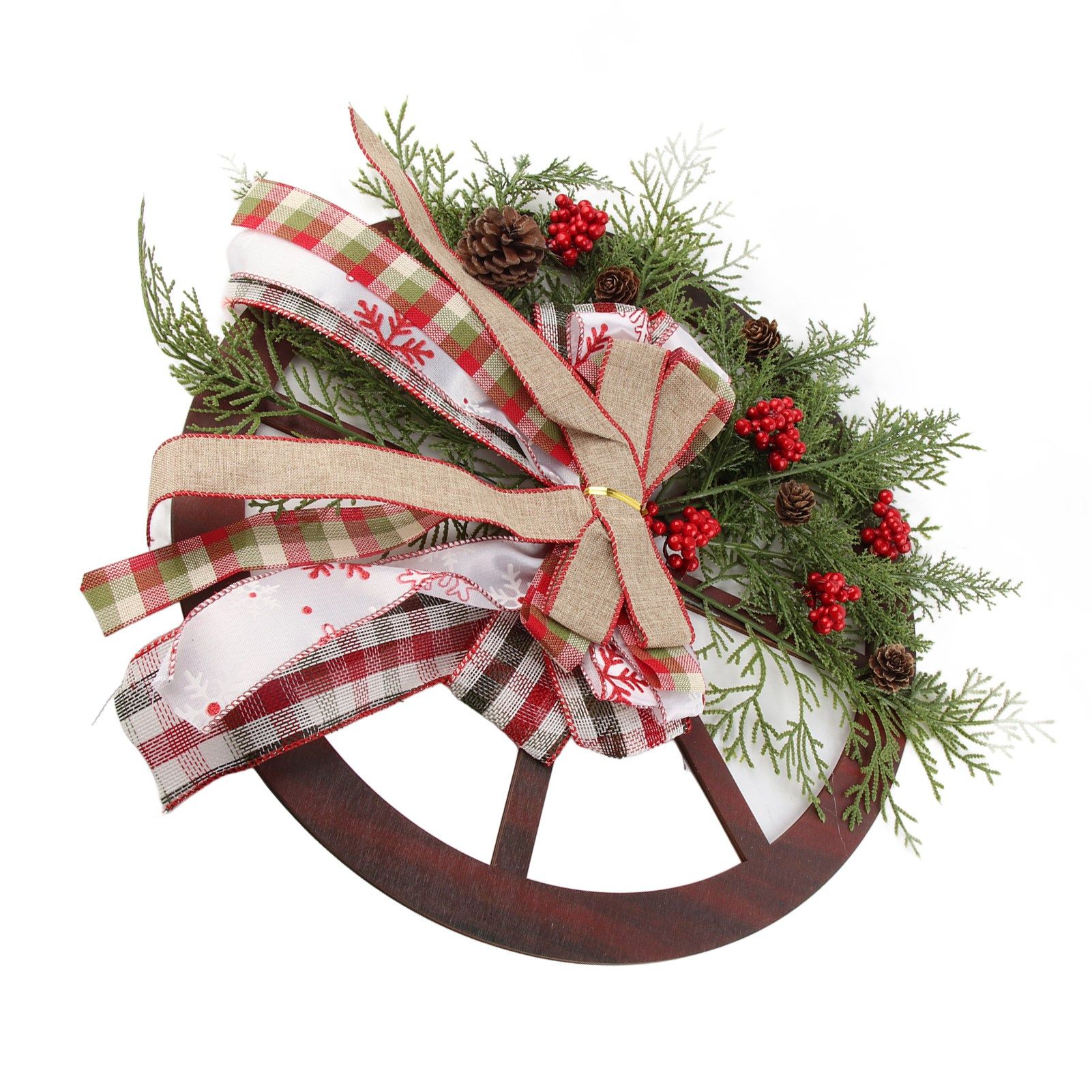 Red Truck Wheel Christmas Bowknot Wreath Fall Wreath for Front Door Wooden view 12