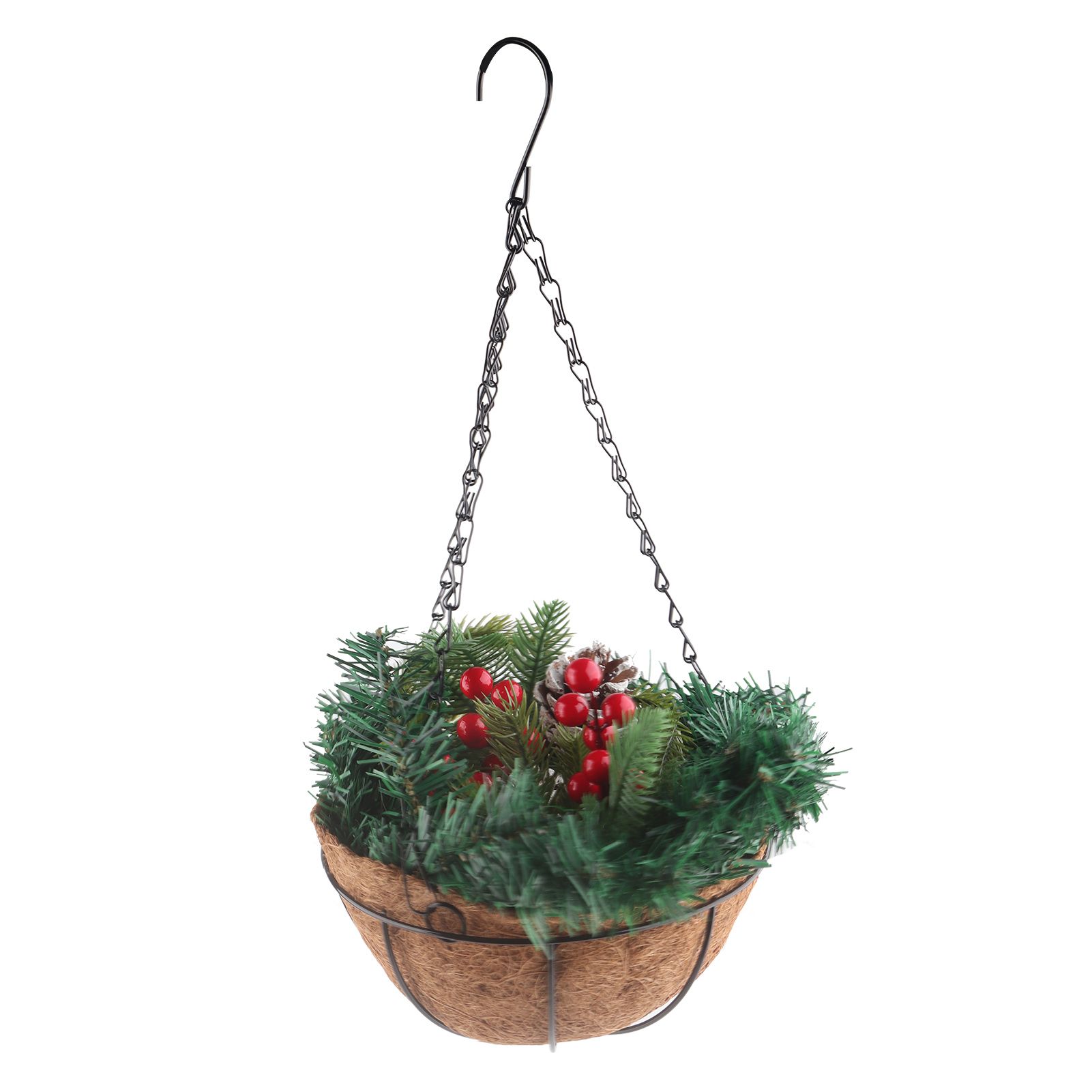 Artificial Christmas Hanging Basket Flocked with Mixed Decorations and White view 2