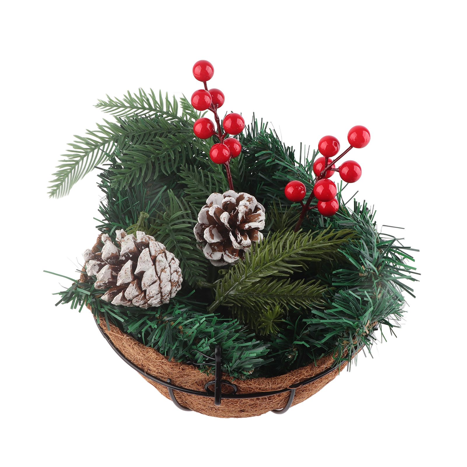 Artificial Christmas Hanging Basket Flocked with Mixed Decorations and White view 3