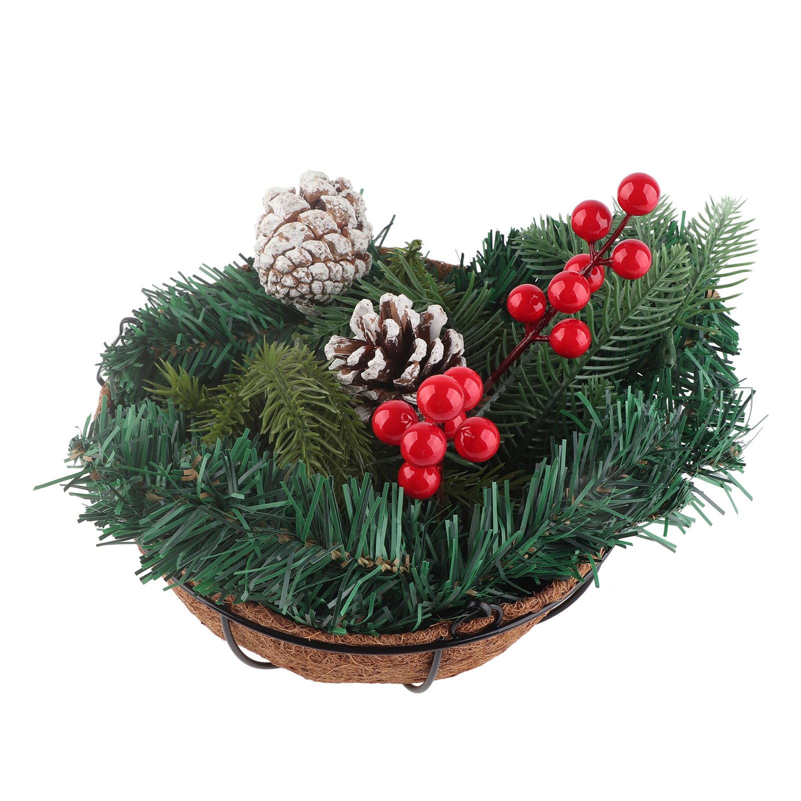 Artificial Christmas Hanging Basket Flocked with Mixed Decorations and White view 4