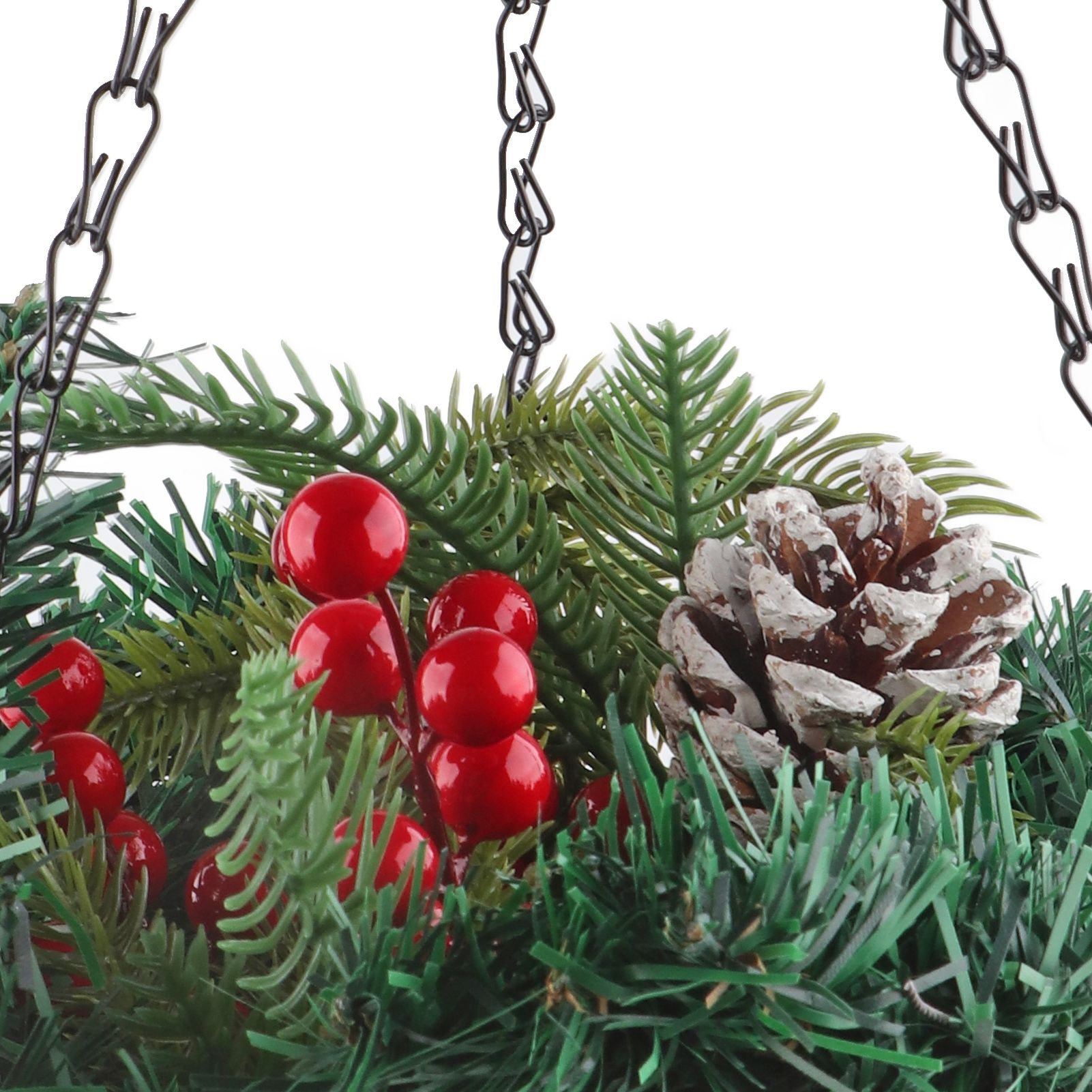 Artificial Christmas Hanging Basket Flocked with Mixed Decorations and White view 6