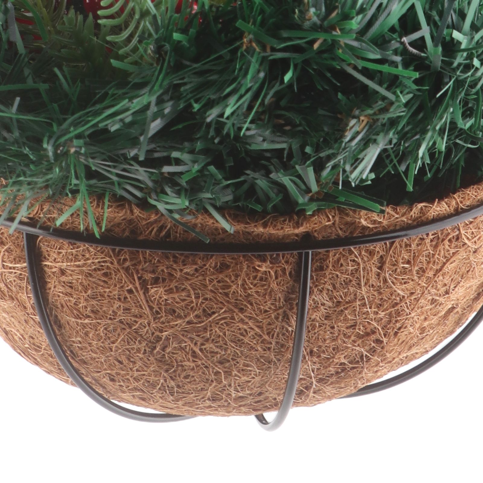 Artificial Christmas Hanging Basket Flocked with Mixed Decorations and White view 7