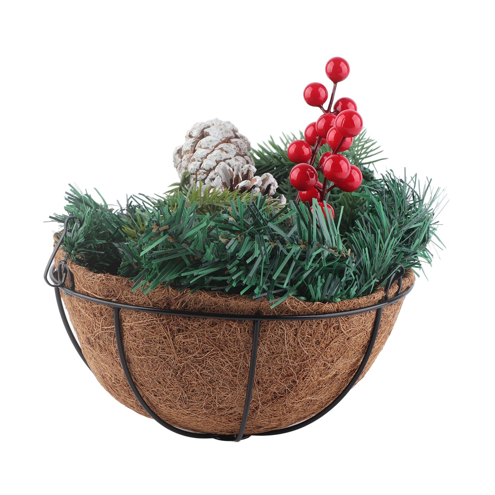 Artificial Christmas Hanging Basket Flocked with Mixed Decorations and White view 11