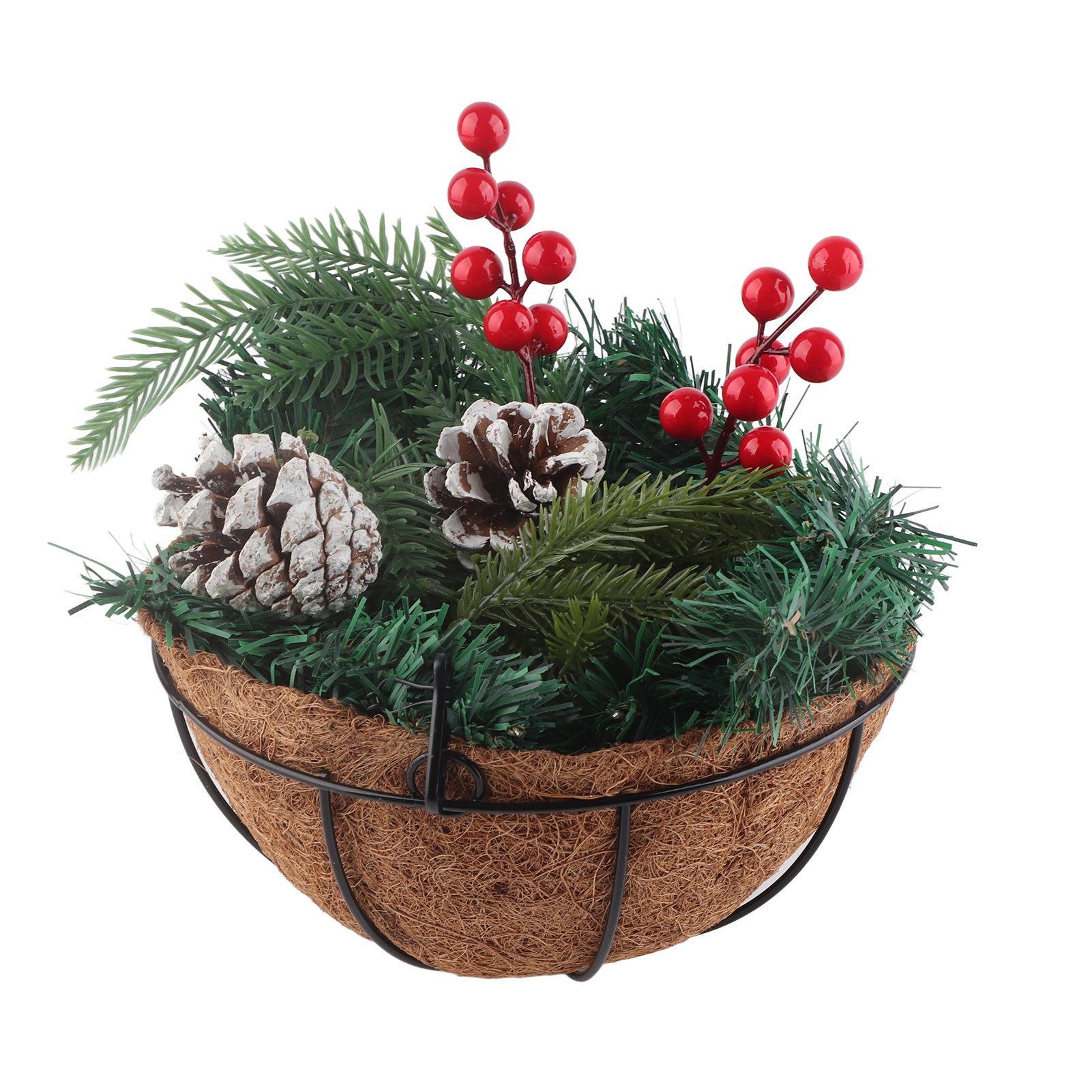 Artificial Christmas Hanging Basket Flocked with Mixed Decorations and White view 12