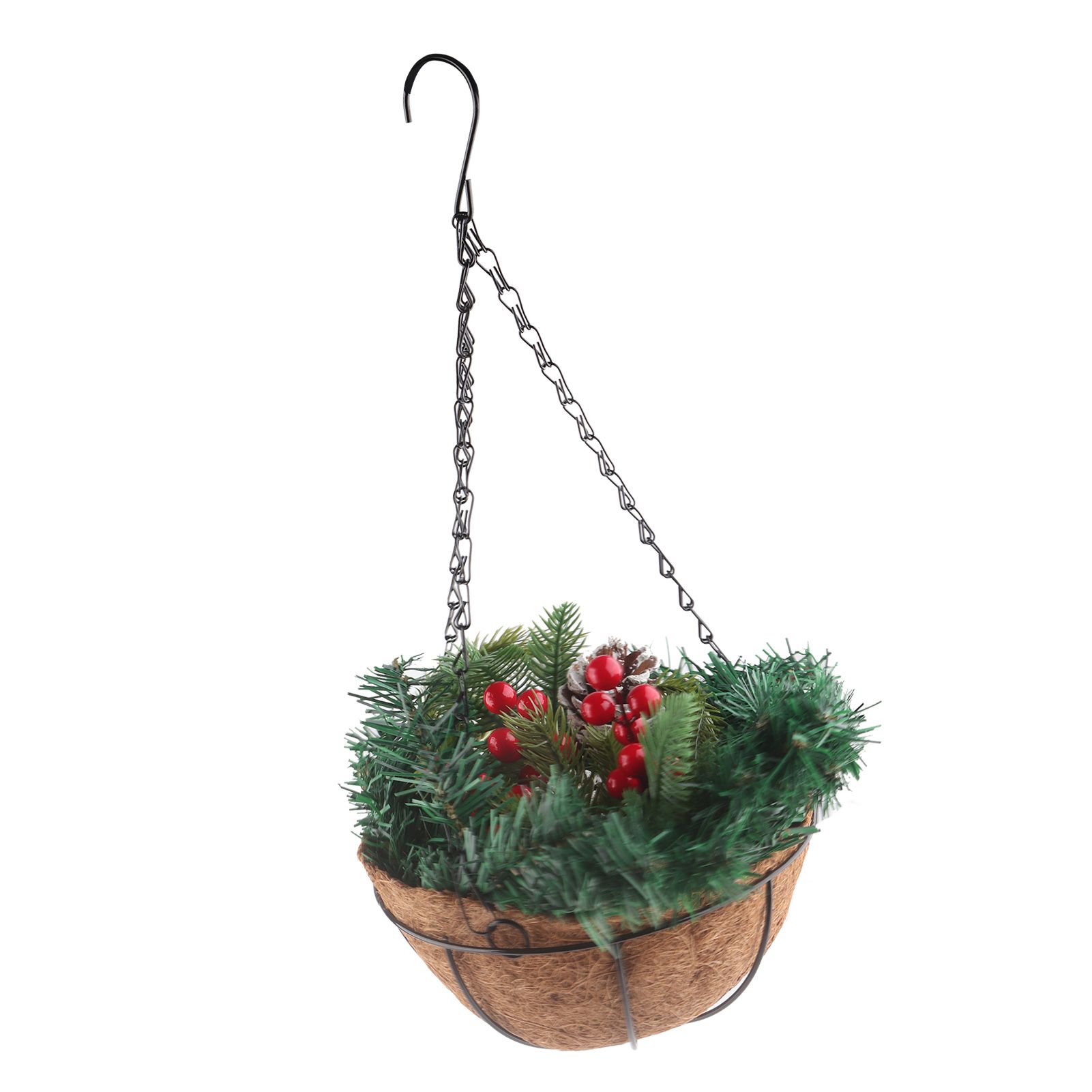Artificial Christmas Hanging Basket Flocked with Mixed Decorations and White view 13