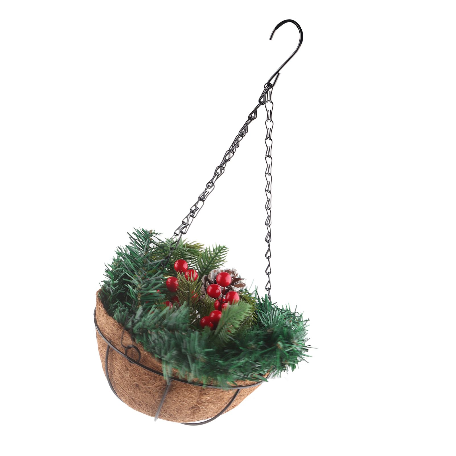 Artificial Christmas Hanging Basket Flocked with Mixed Decorations and White view 14