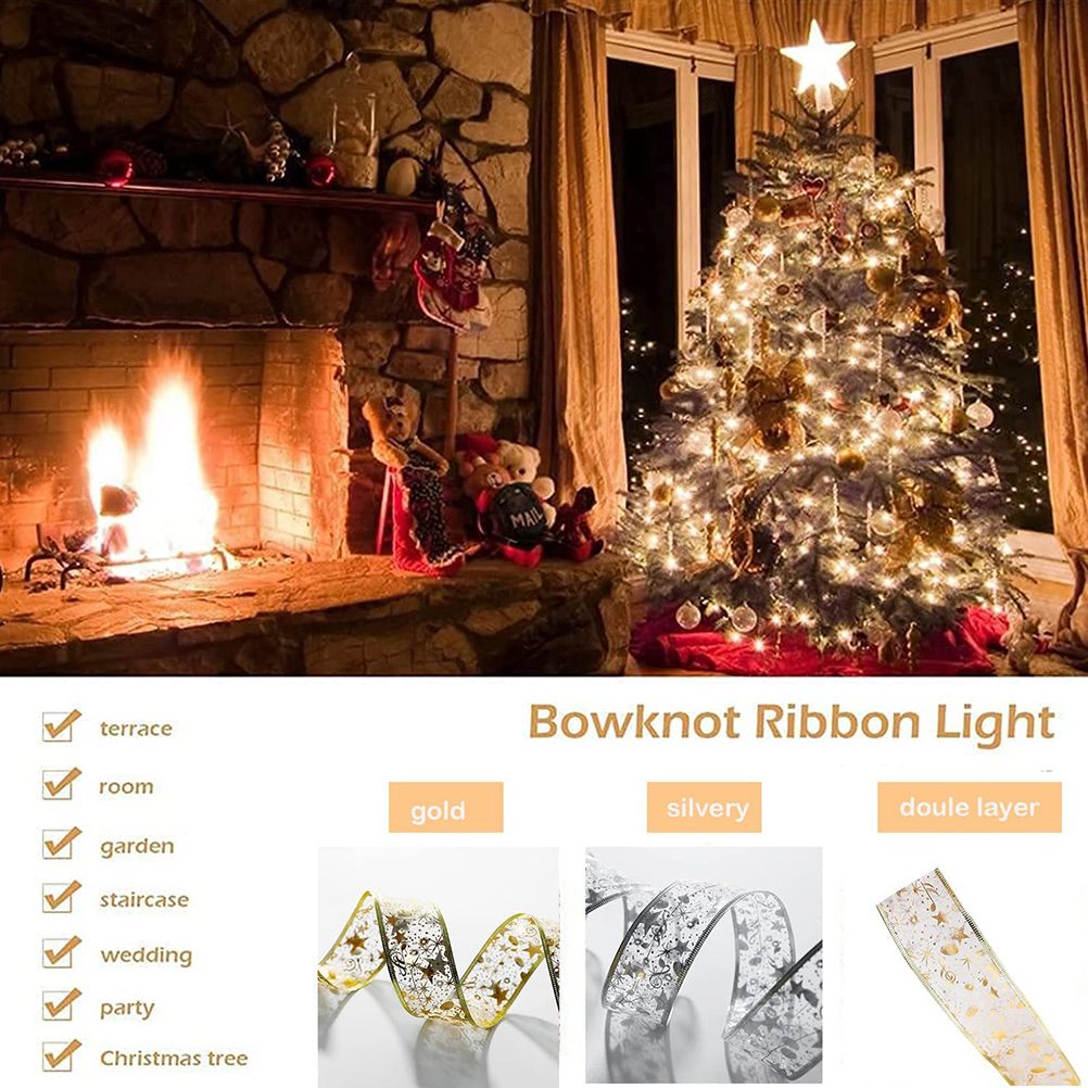 Christmas Ribbon Lights 4Meter 40 LED Lights Copper Wire Ribbon Bows String view 3