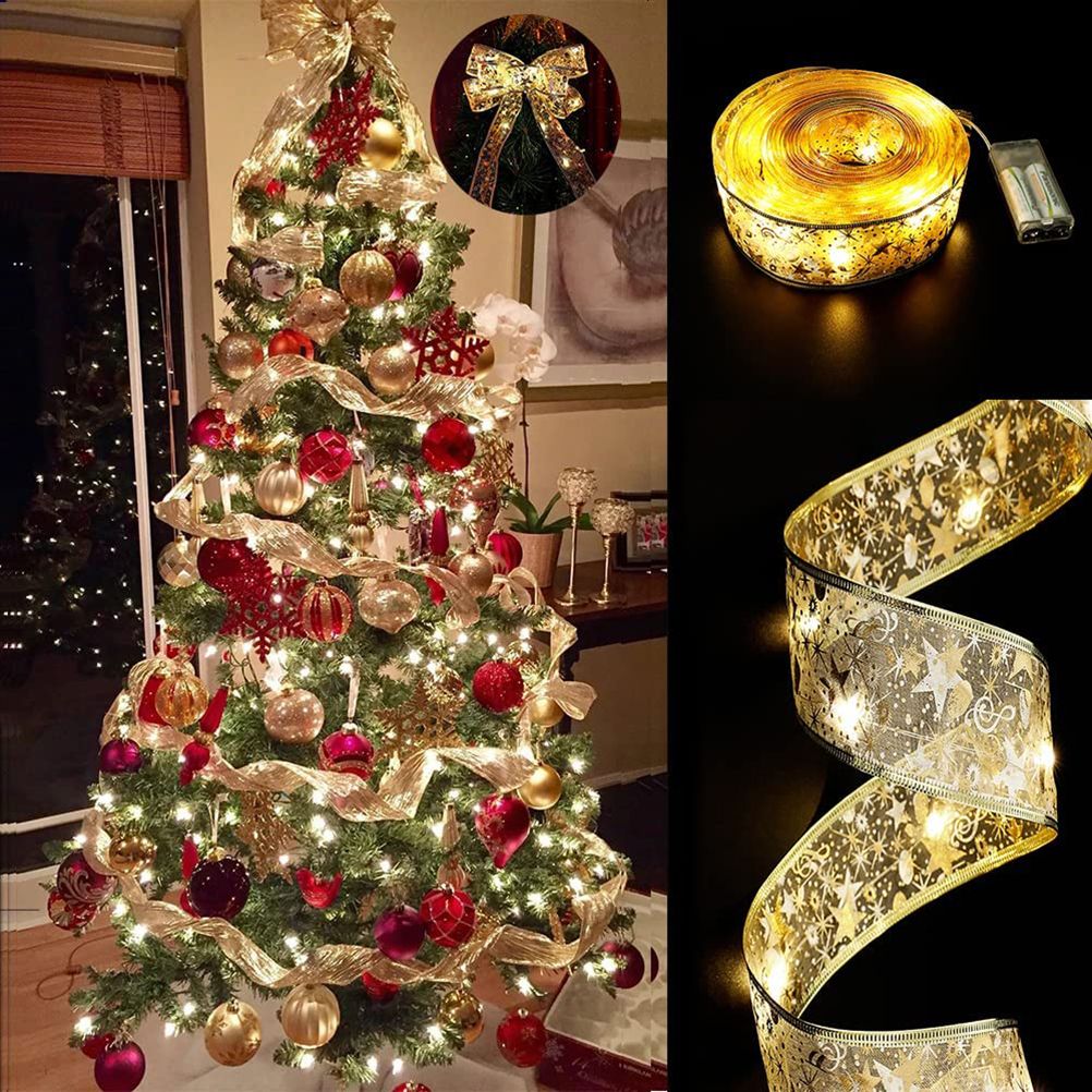 Christmas Ribbon Lights 4Meter 40 LED Lights Copper Wire Ribbon Bows String view 5
