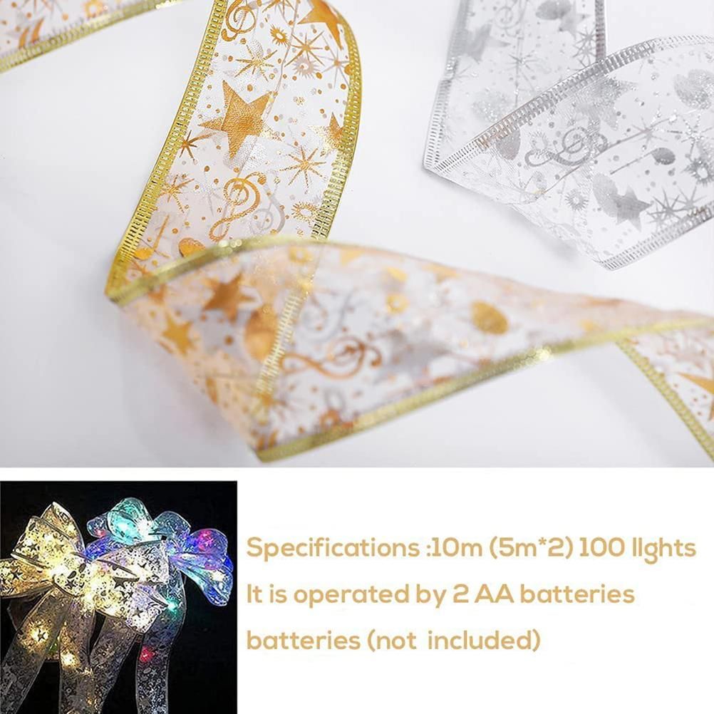 Christmas Ribbon Lights 4Meter 40 LED Lights Copper Wire Ribbon Bows String view 6