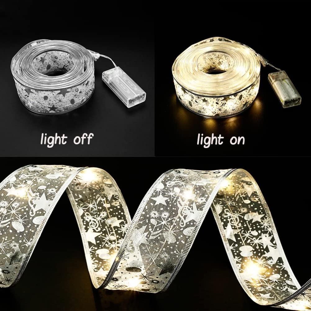 Christmas Ribbon Lights 4Meter 40 LED Lights Copper Wire Ribbon Bows String view 9
