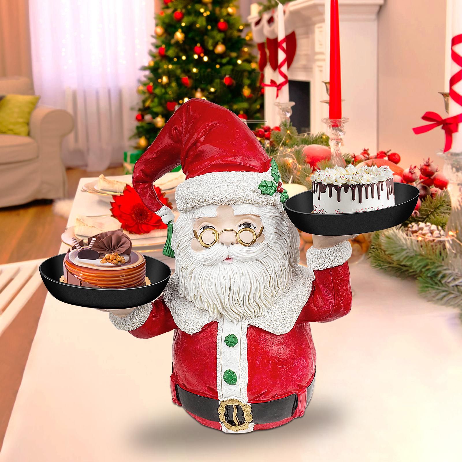 Christmas Snowman Treats Holder Santa Holding Tray Fruit Bowl Rack Resin Home view 4